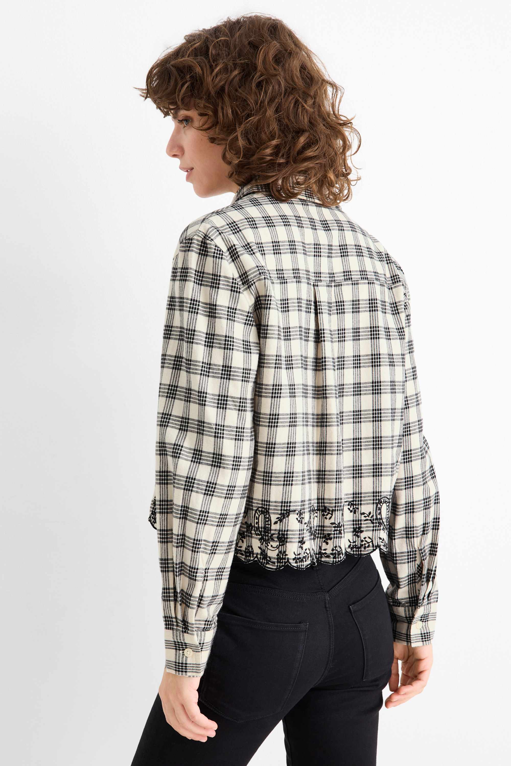 Flannel blouse - check white / black