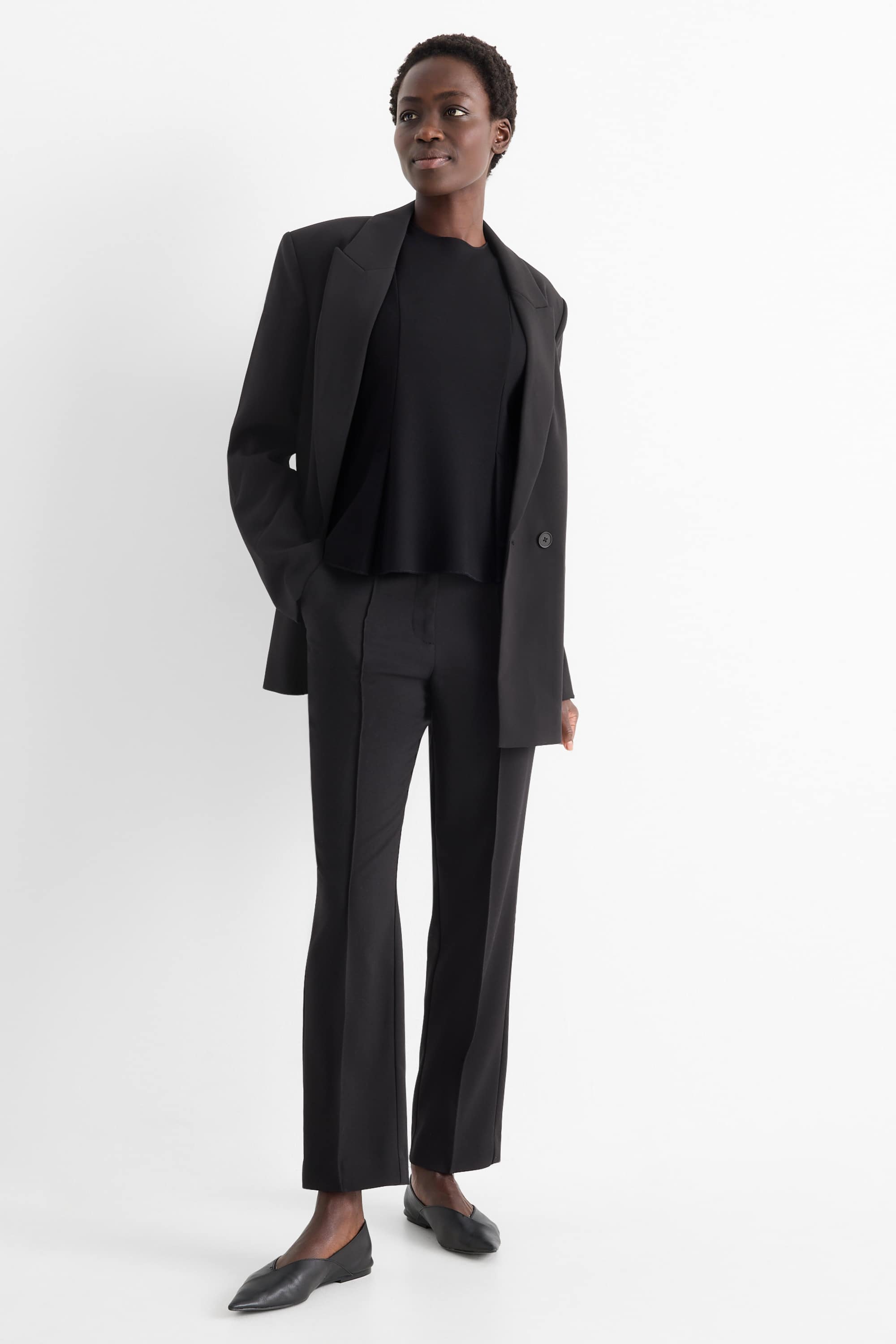 Cloth trousers - mid-rise waist - tapered fit black