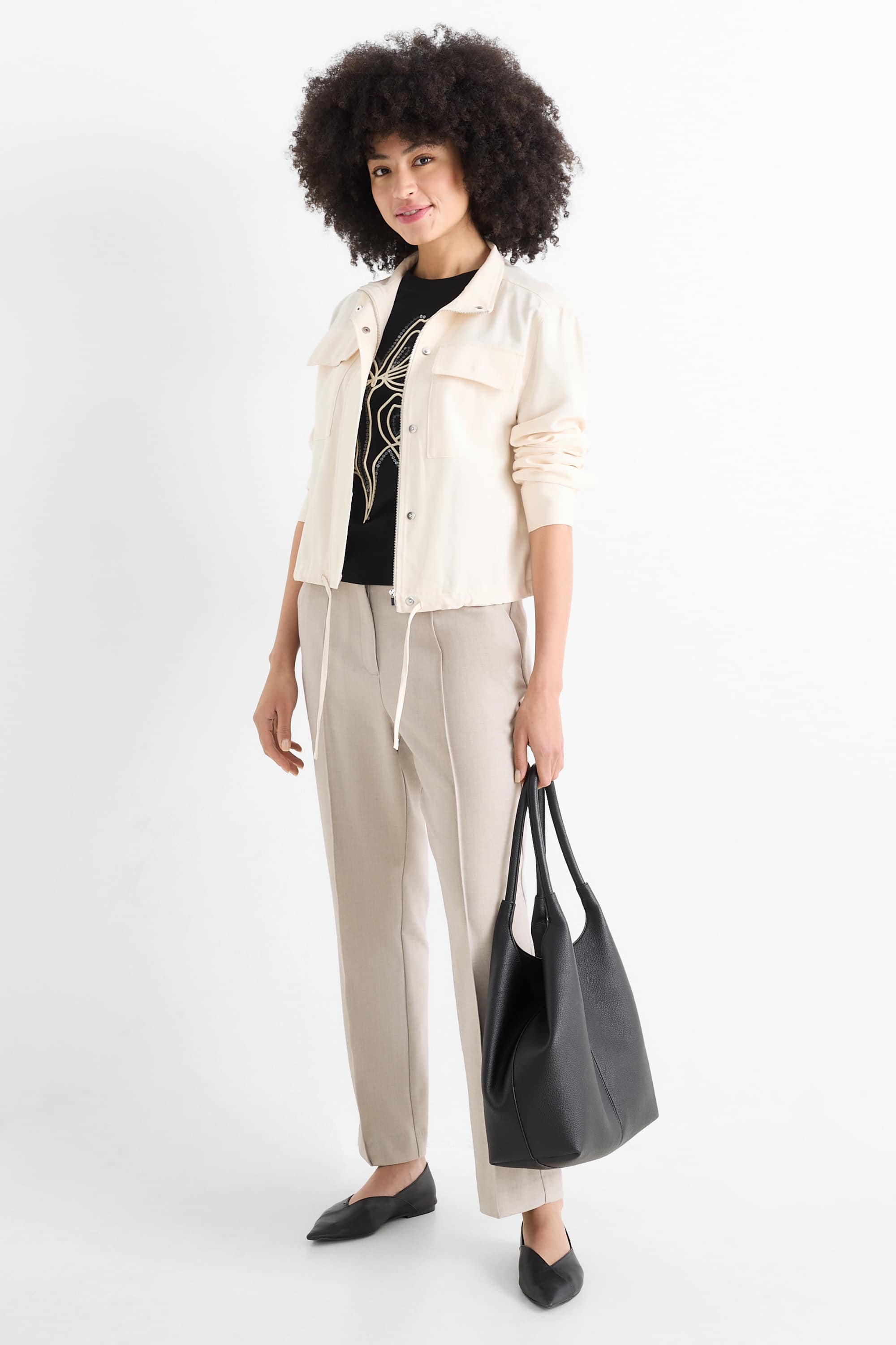 Cloth trousers - mid-rise waist - tapered fit light beige