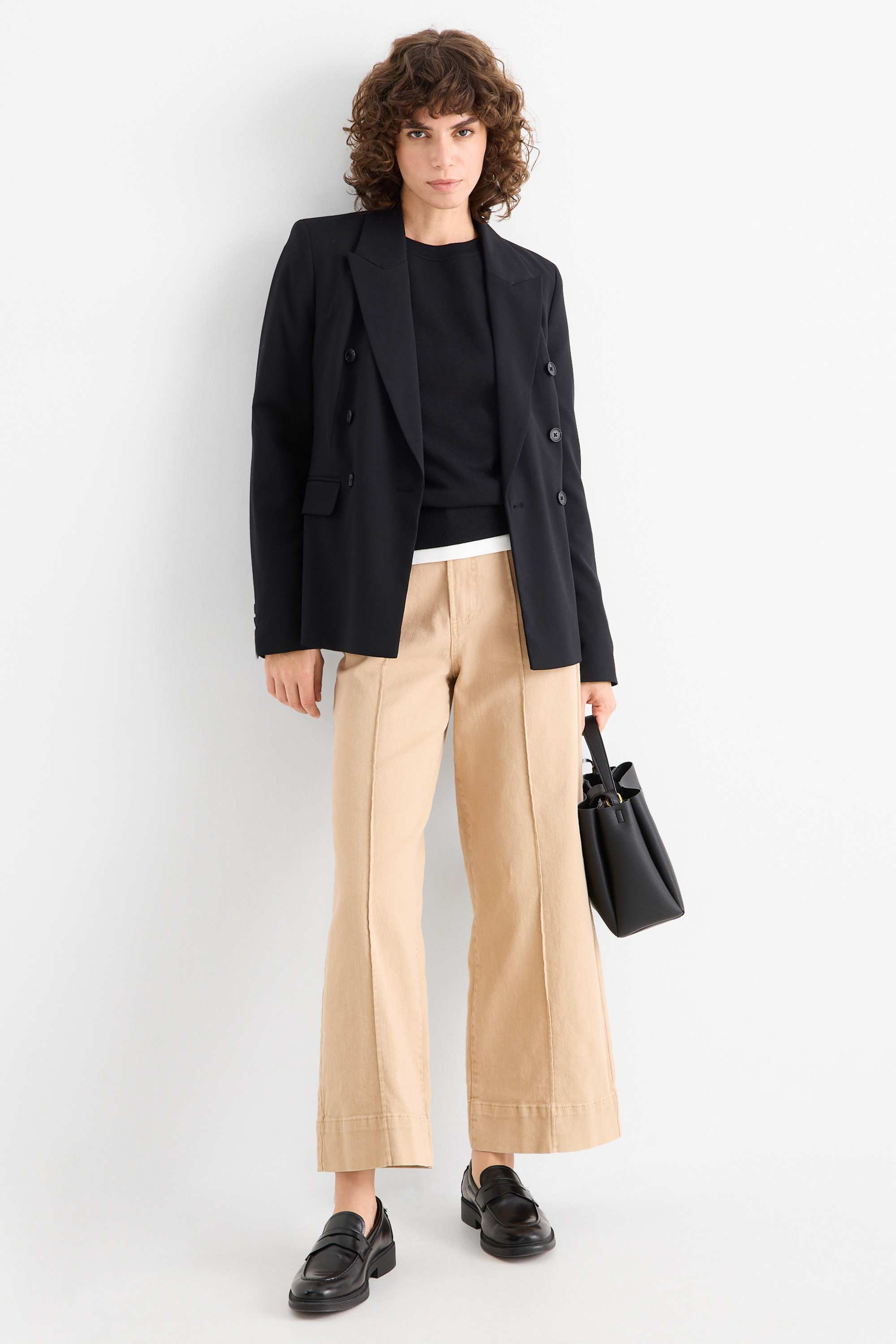 Cloth trousers - high waist - wide leg beige