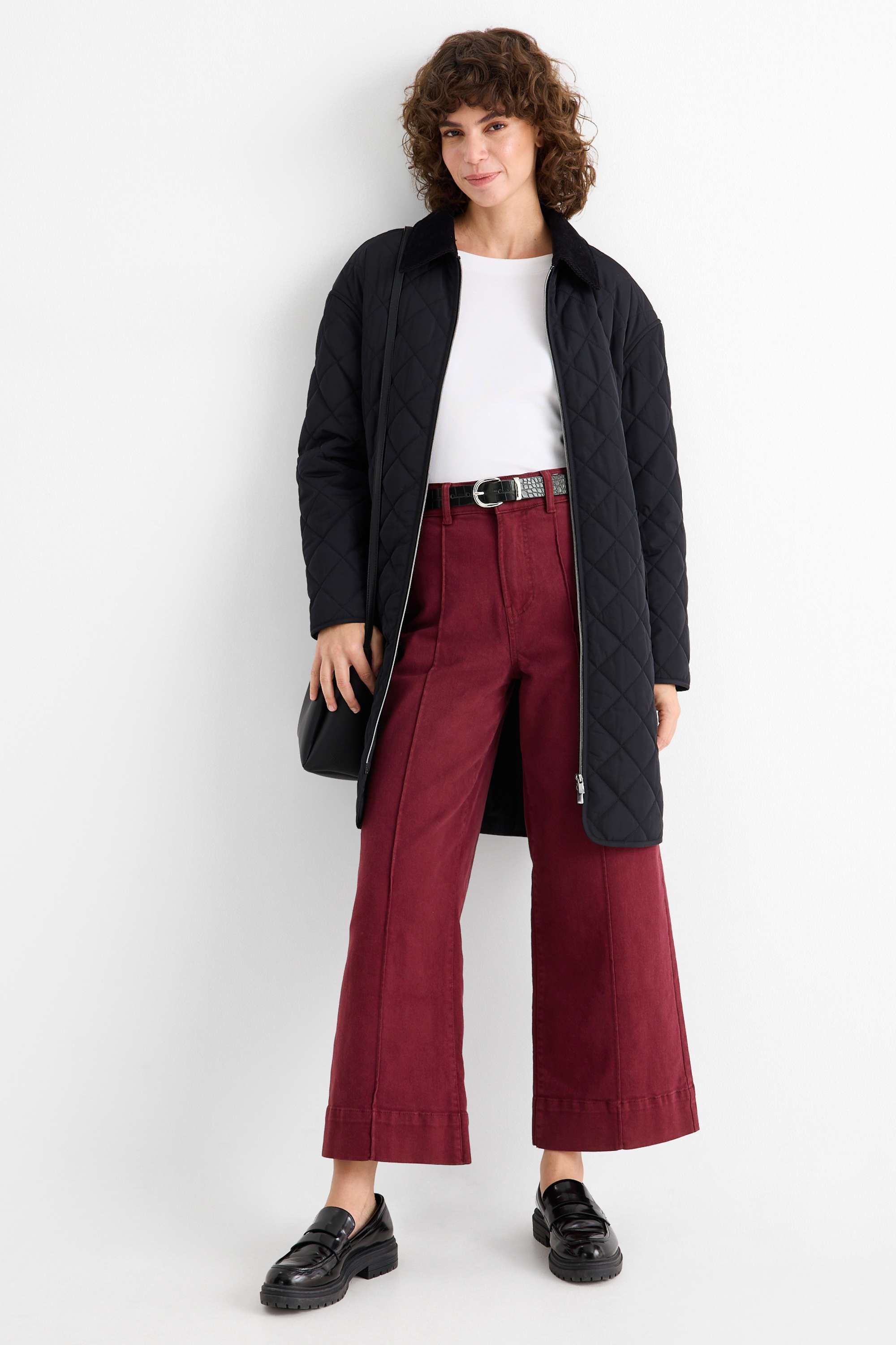 Cloth trousers - high waist - wide leg bordeaux