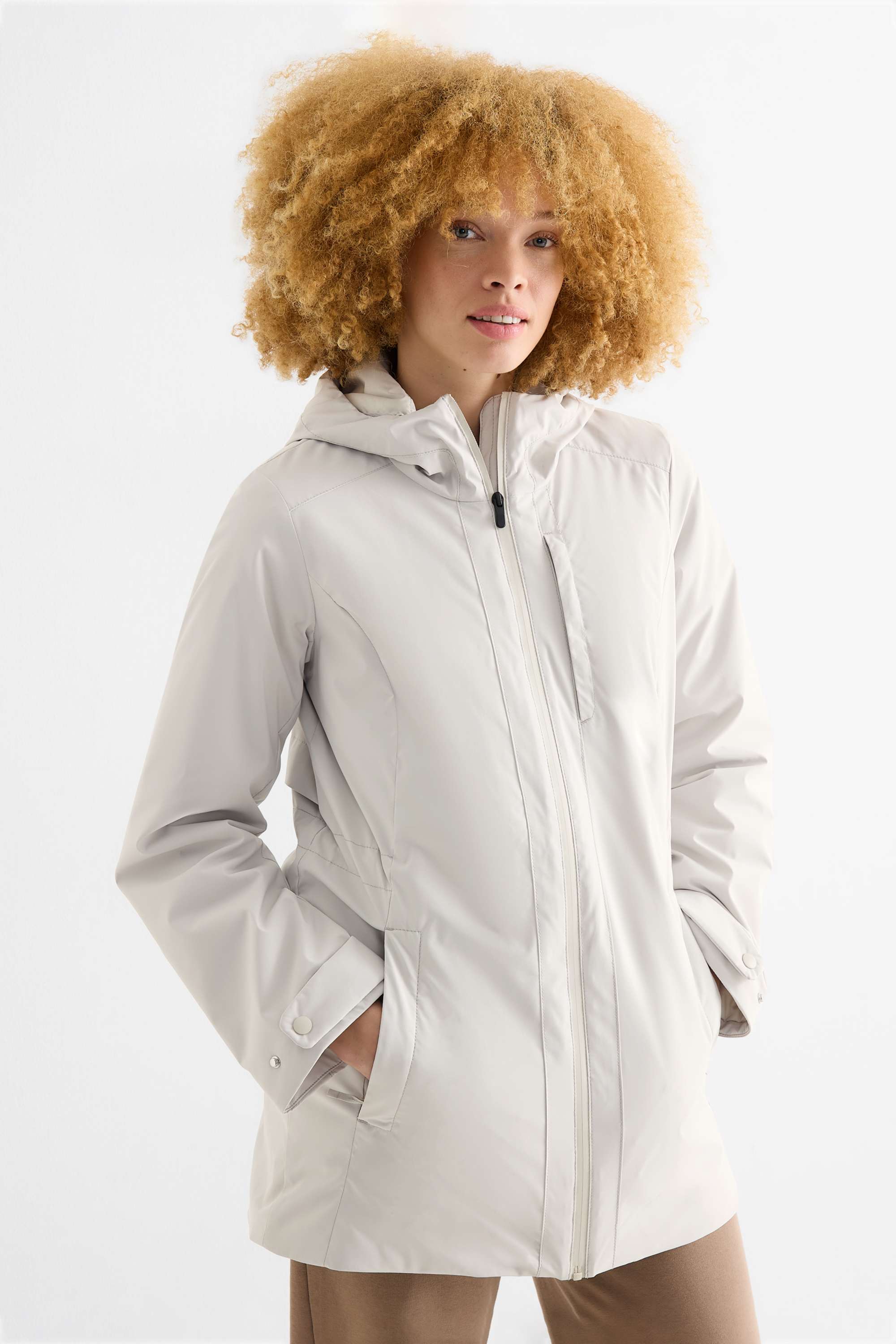 Jacket with hood - lined - water-repellent snow white