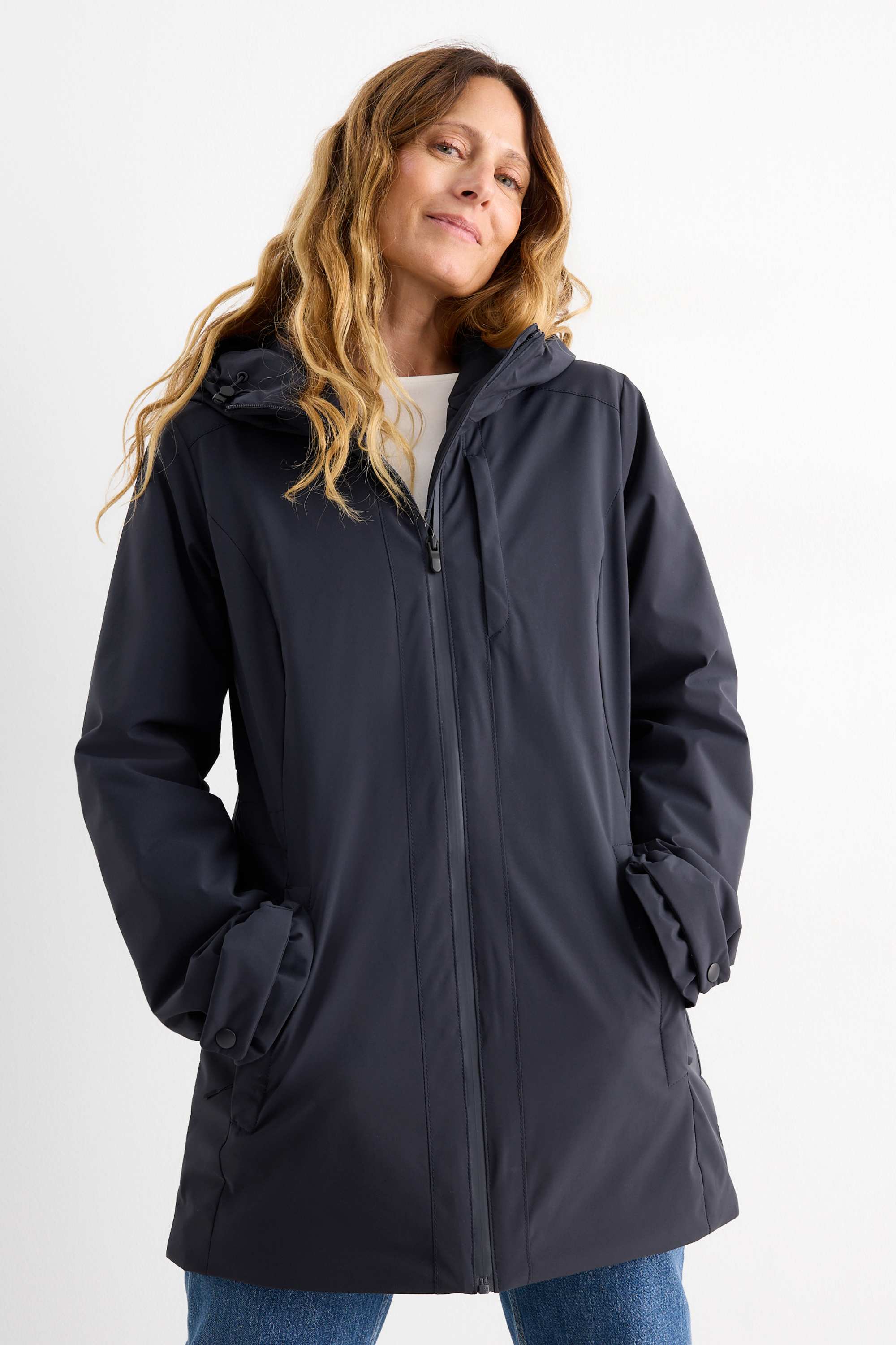 Jacket with hood - lined - water-repellent dark blue