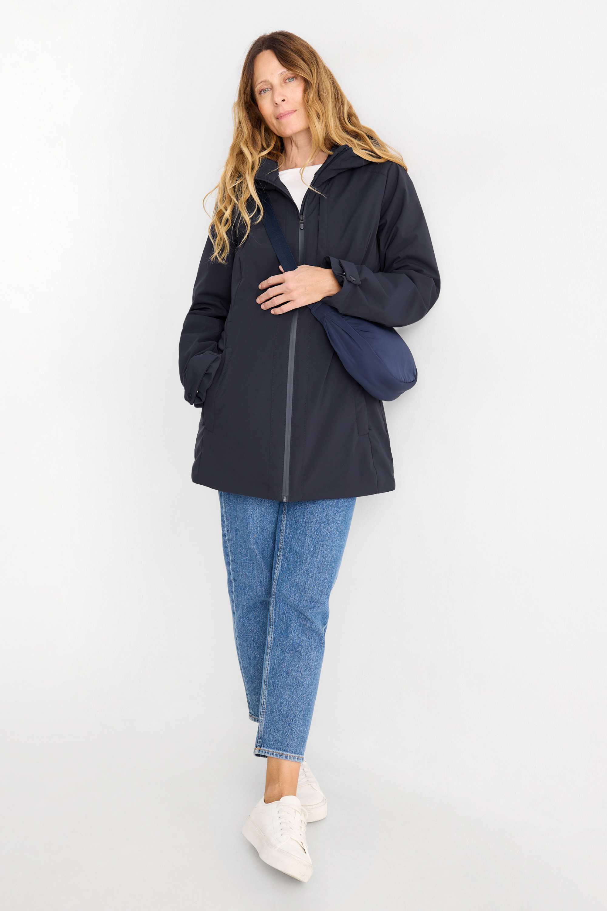 Jacket with hood - lined - water-repellent dark blue