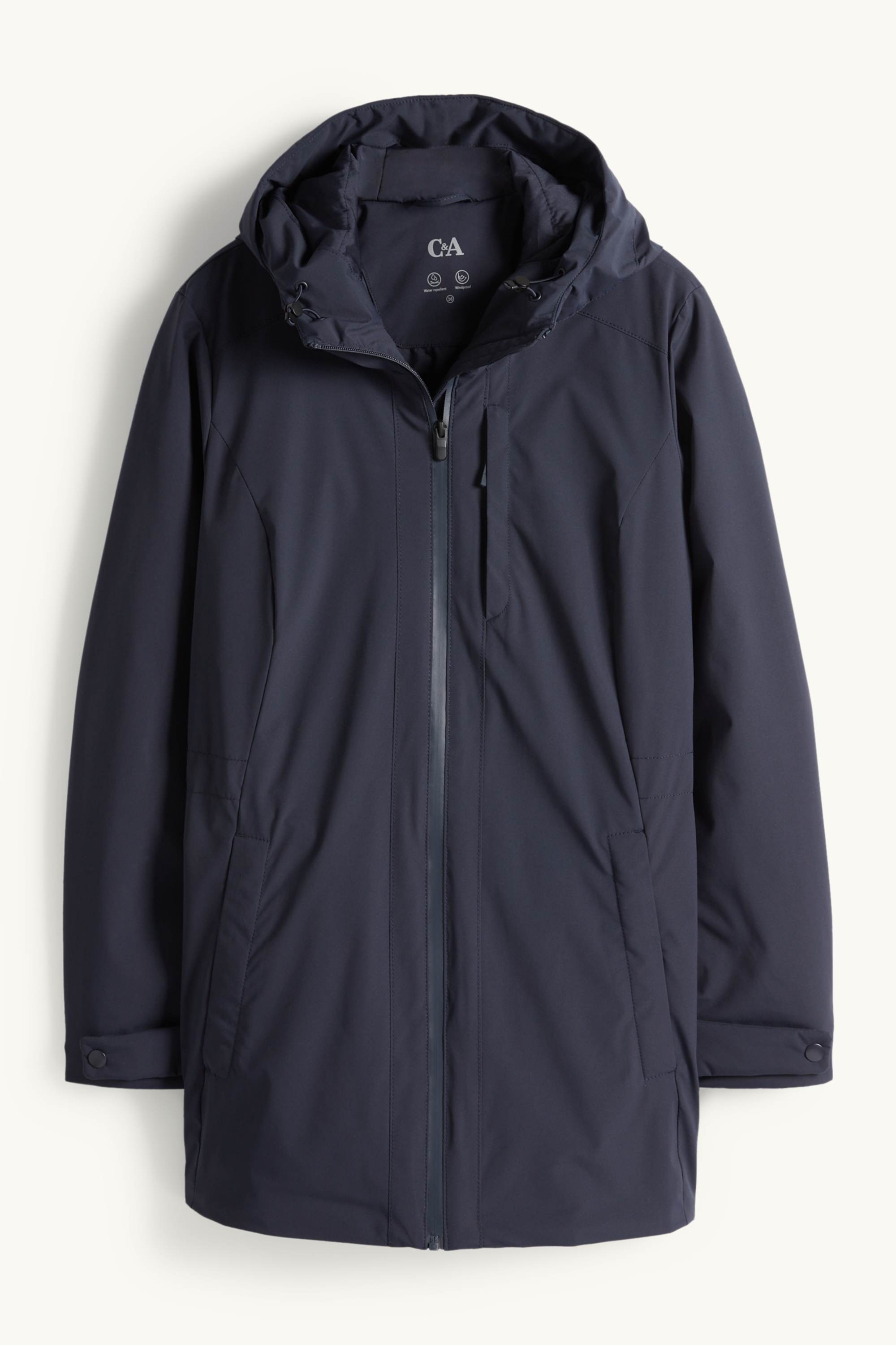 Jacket with hood - lined - water-repellent dark blue