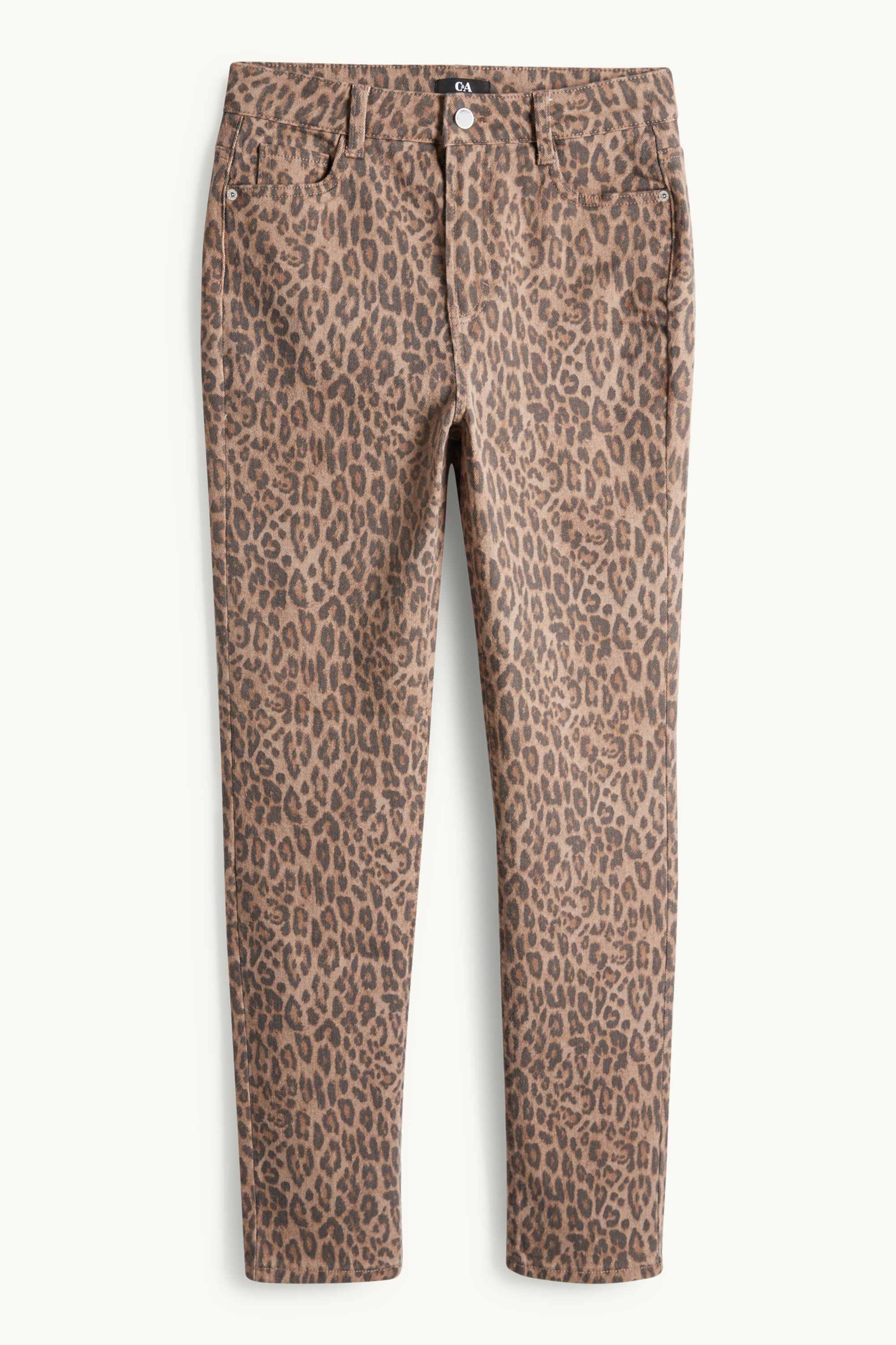 Cloth trousers - mid-rise waist - slim fit - leopard print light brown