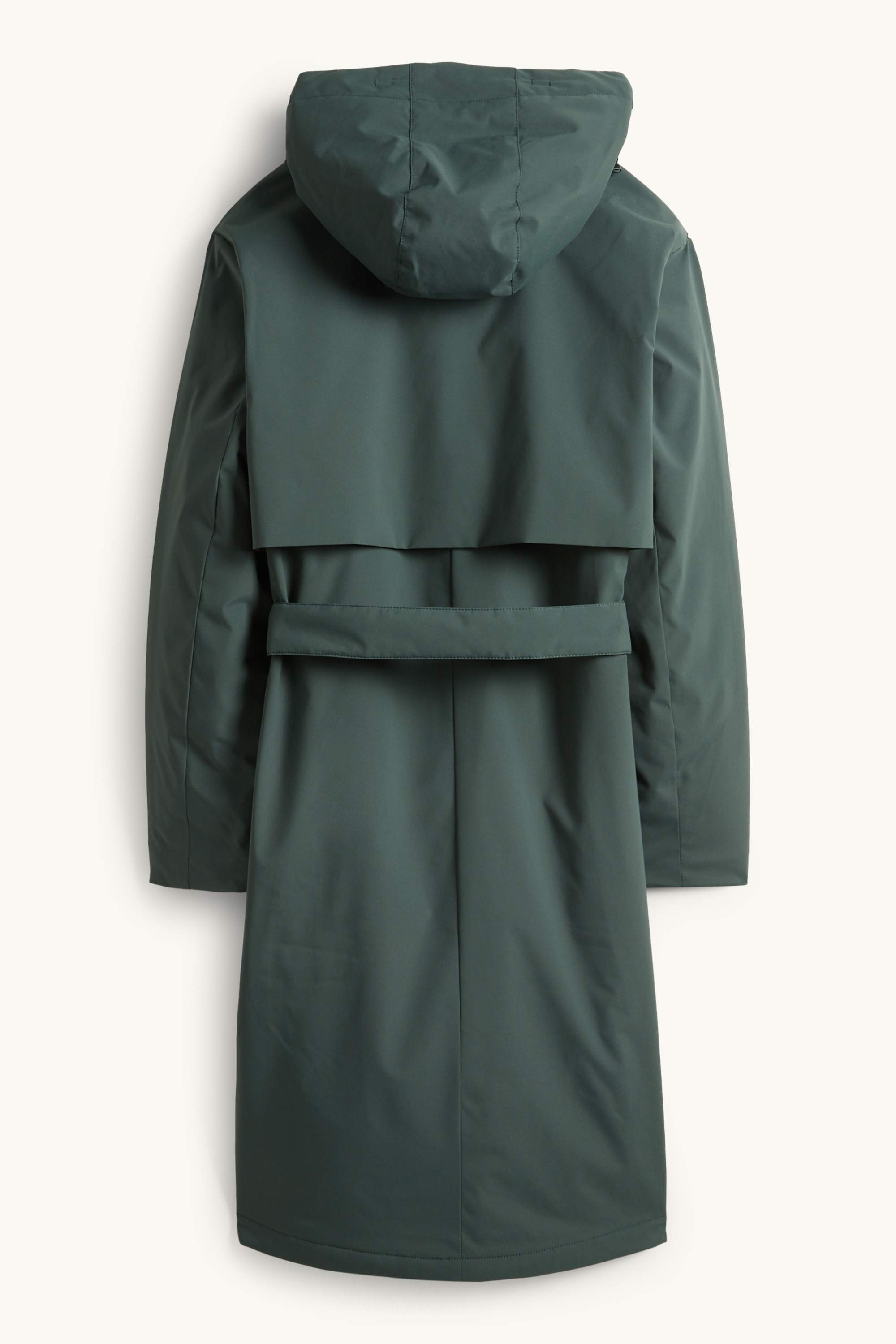 Coat with hood and belt - lined - water-repellent dark green