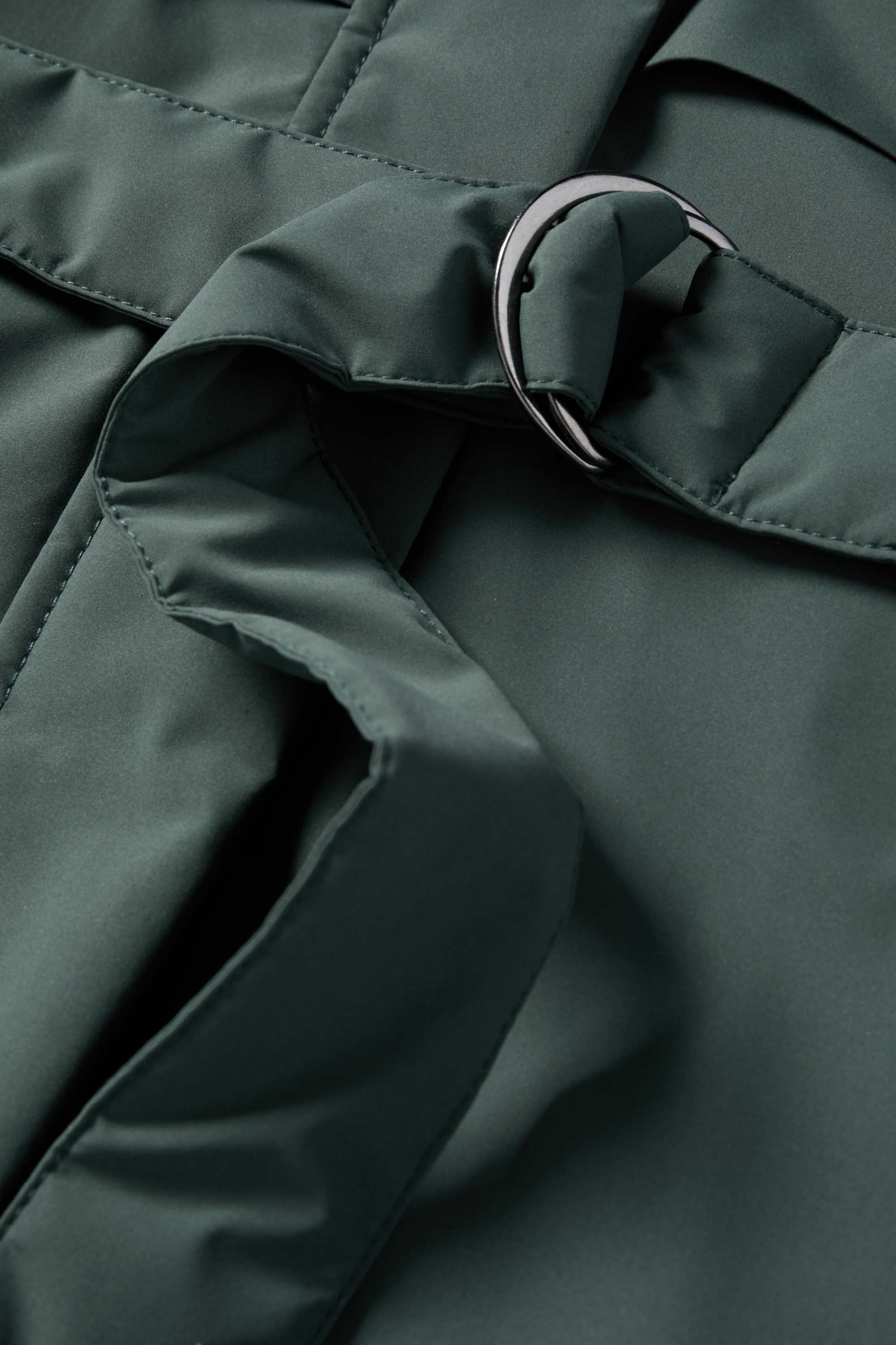 Coat with hood and belt - lined - water-repellent dark green