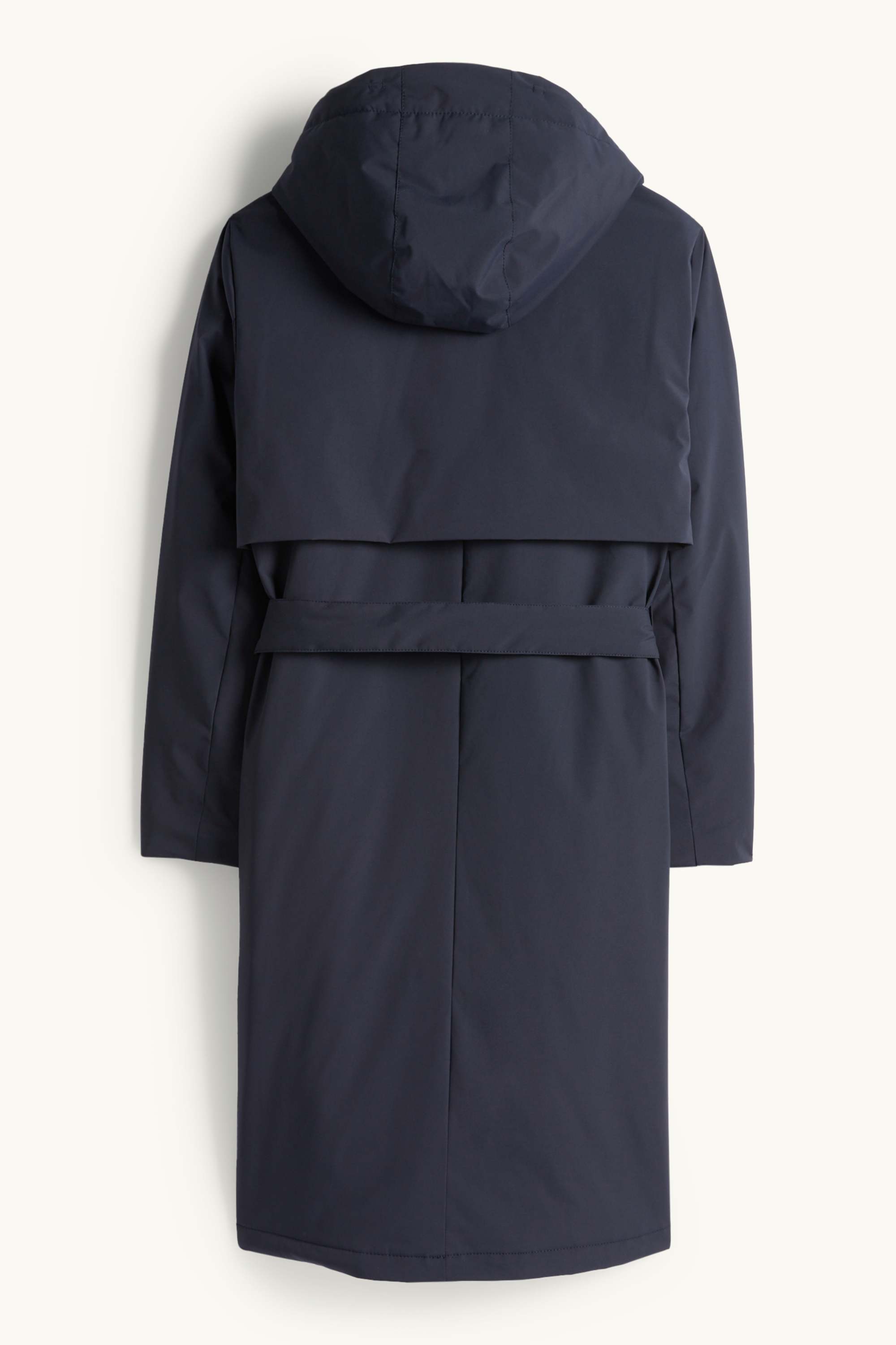 Coat with hood and belt - lined - water-repellent dark blue