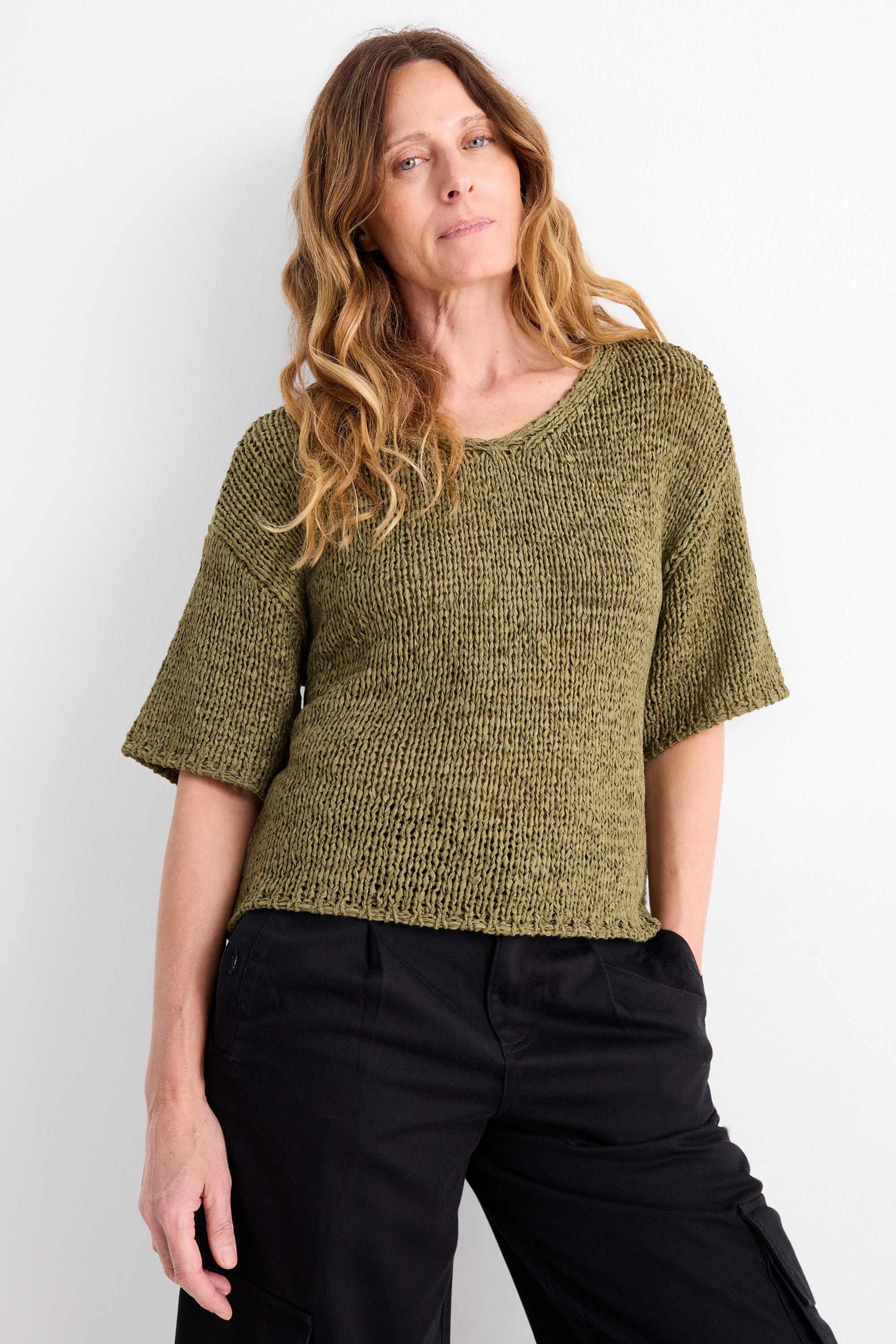 Knitted jumper - short sleeve dark green