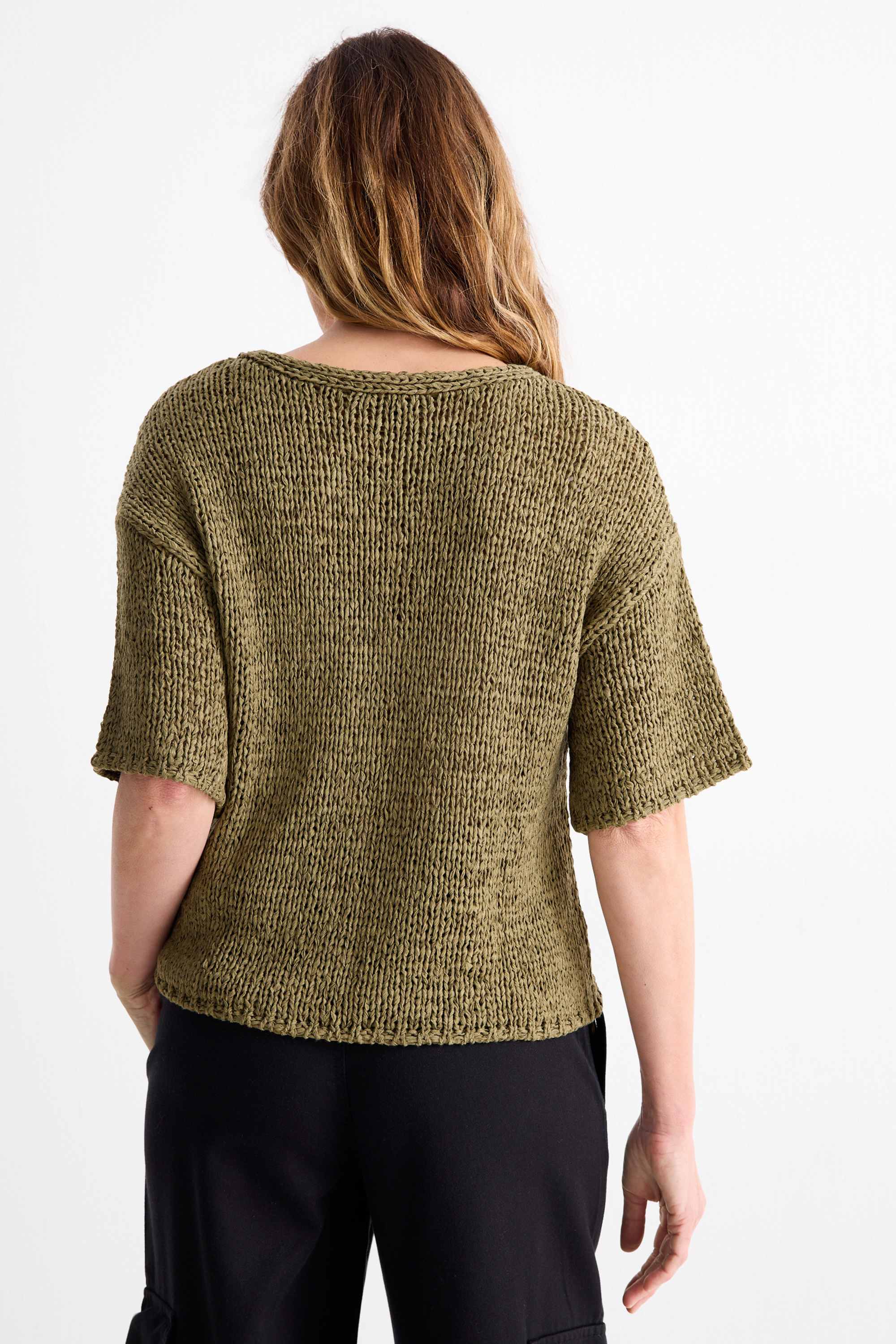 Knitted jumper - short sleeve dark green