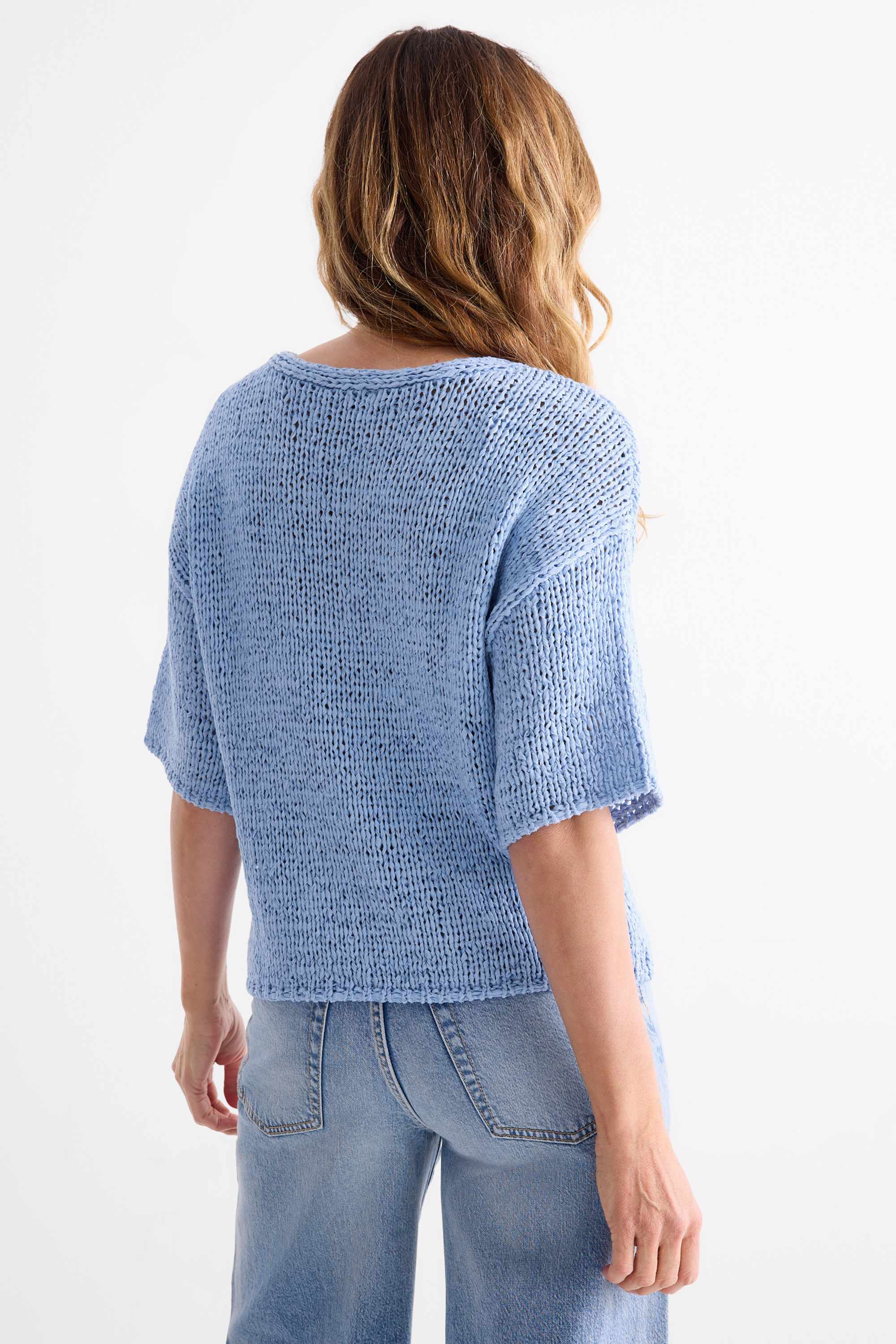 Knitted jumper - short sleeve light blue