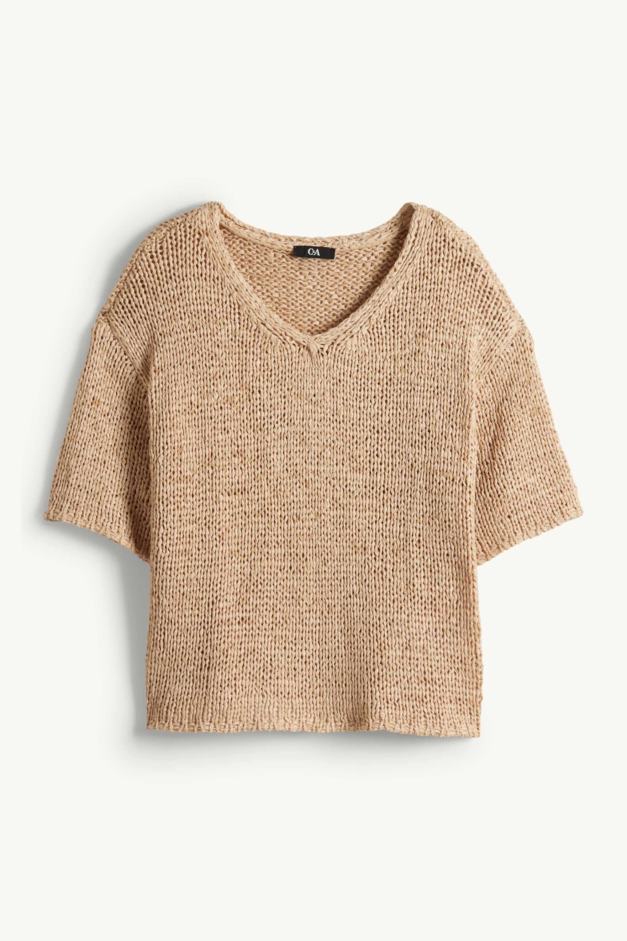 Knitted jumper - short sleeve beige