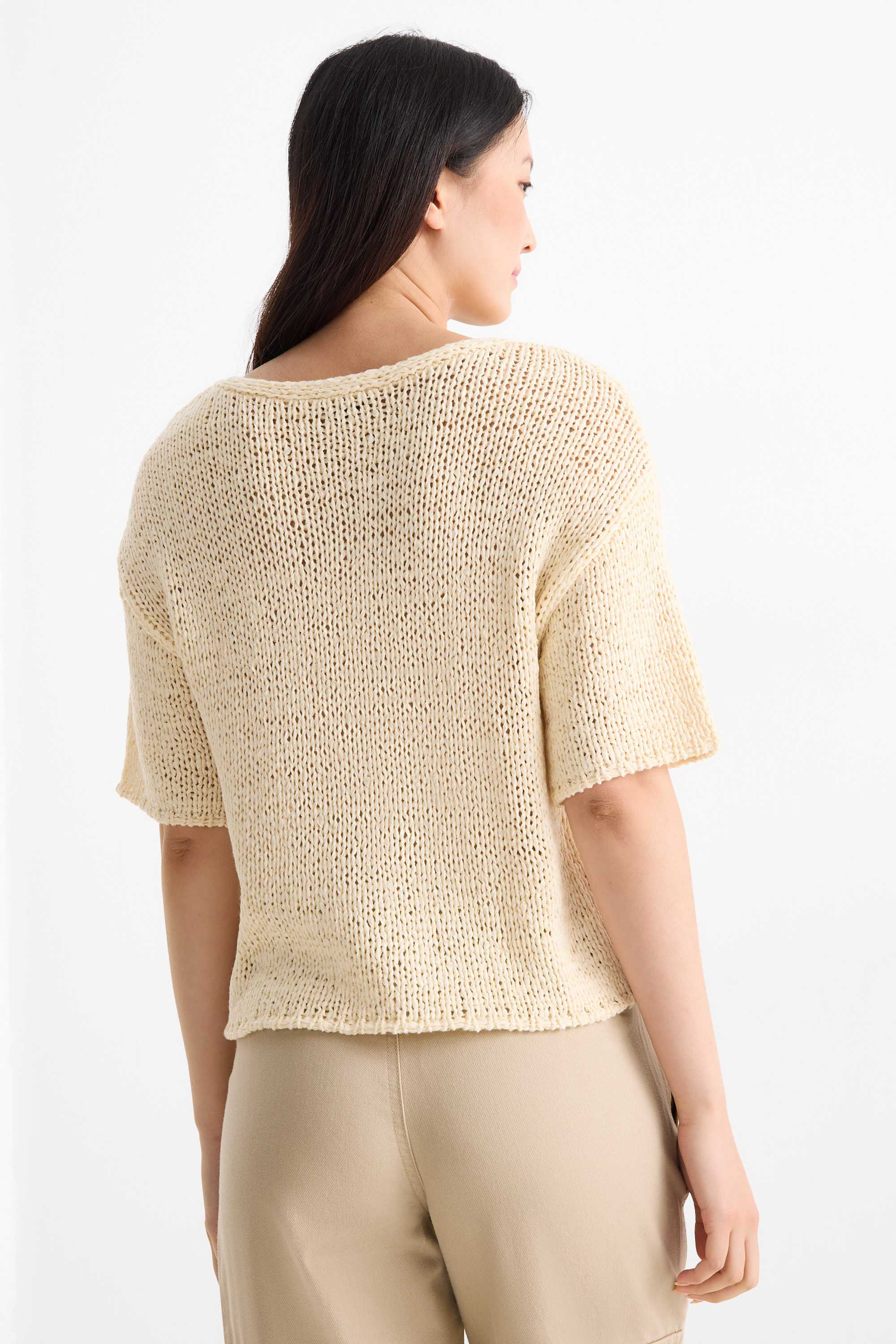 Knitted jumper - short sleeve light beige