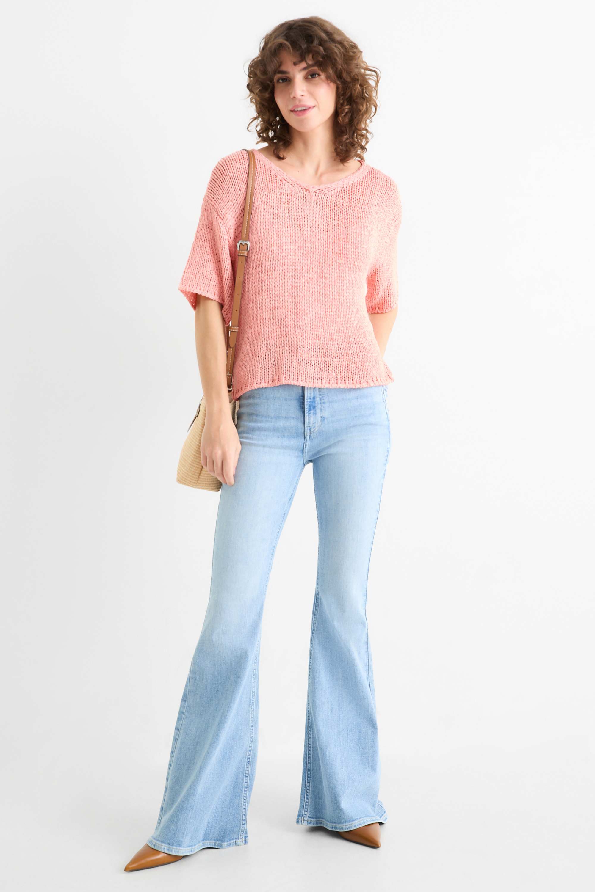 Knitted jumper - short sleeve pink