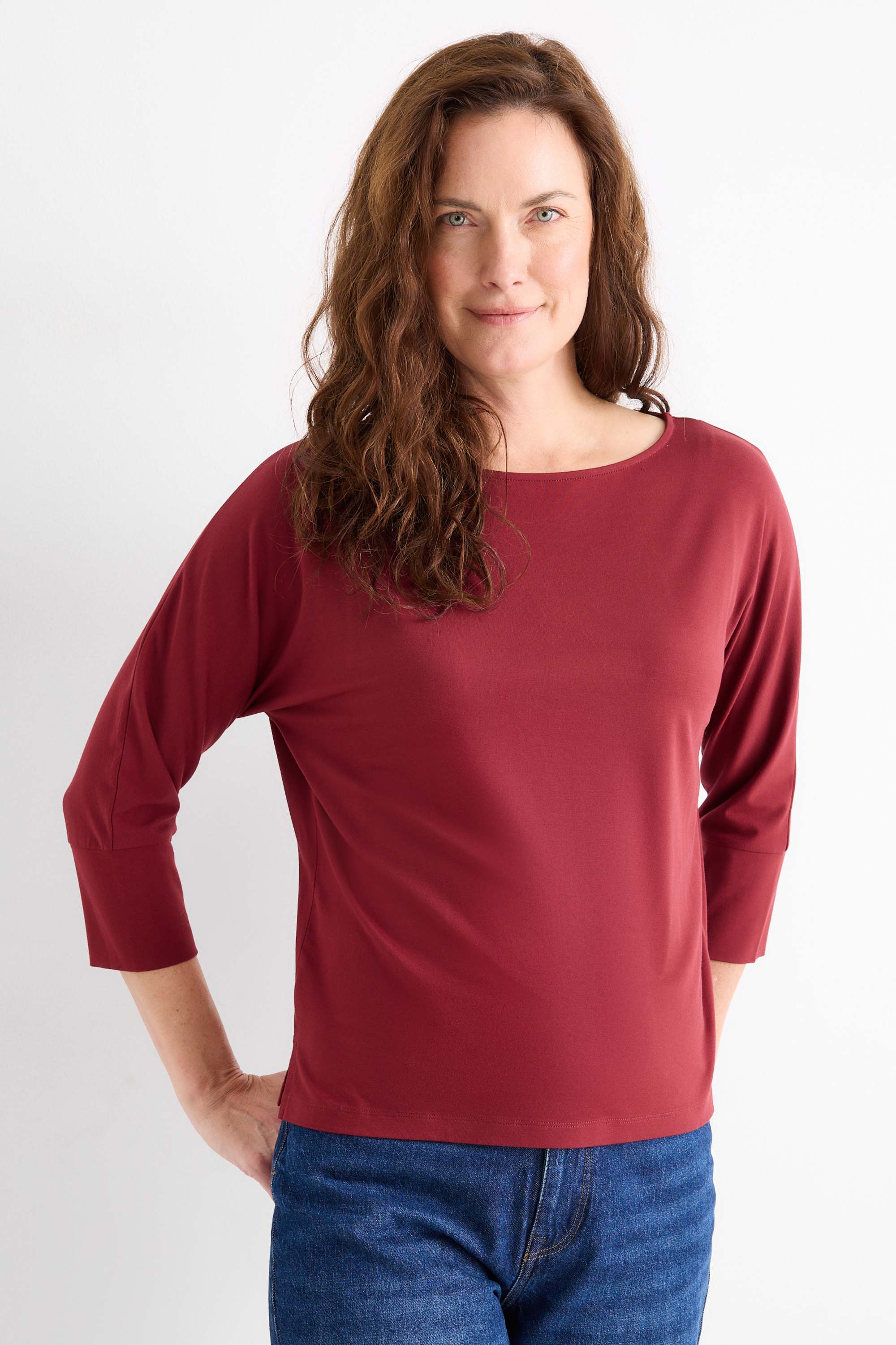 Long sleeve top - regular fit dark red