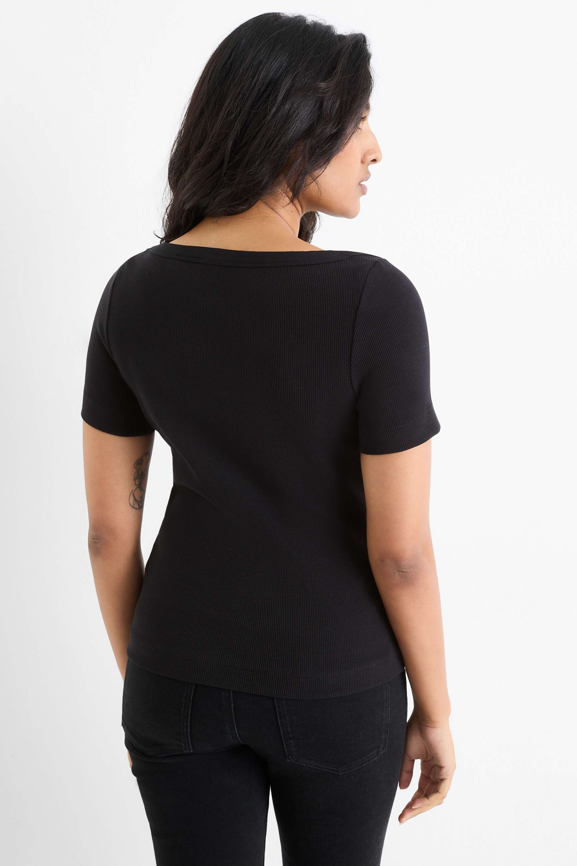 T-shirt - slim fit - ribbed black