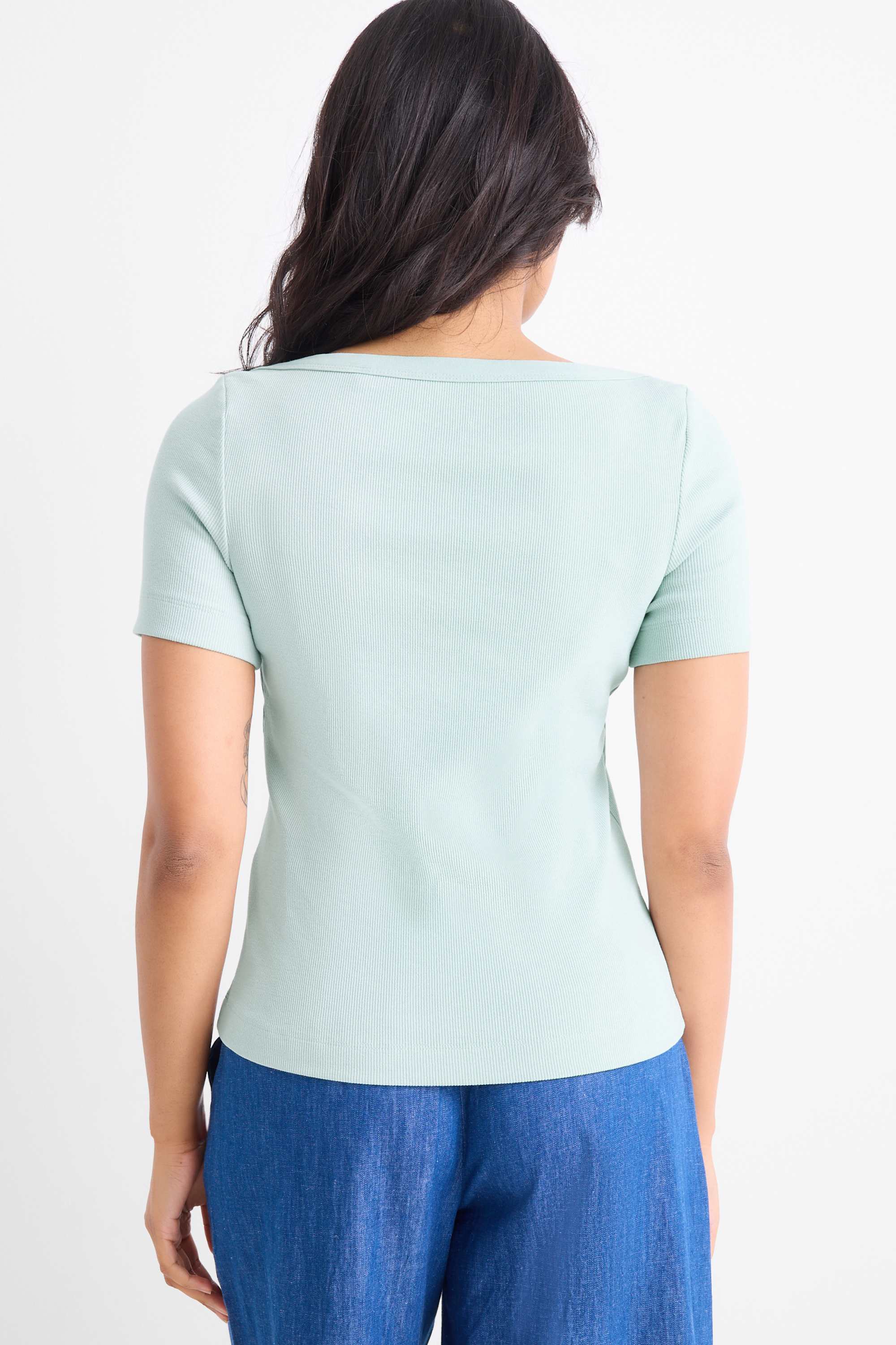 T-shirt - slim fit - ribbed mint green