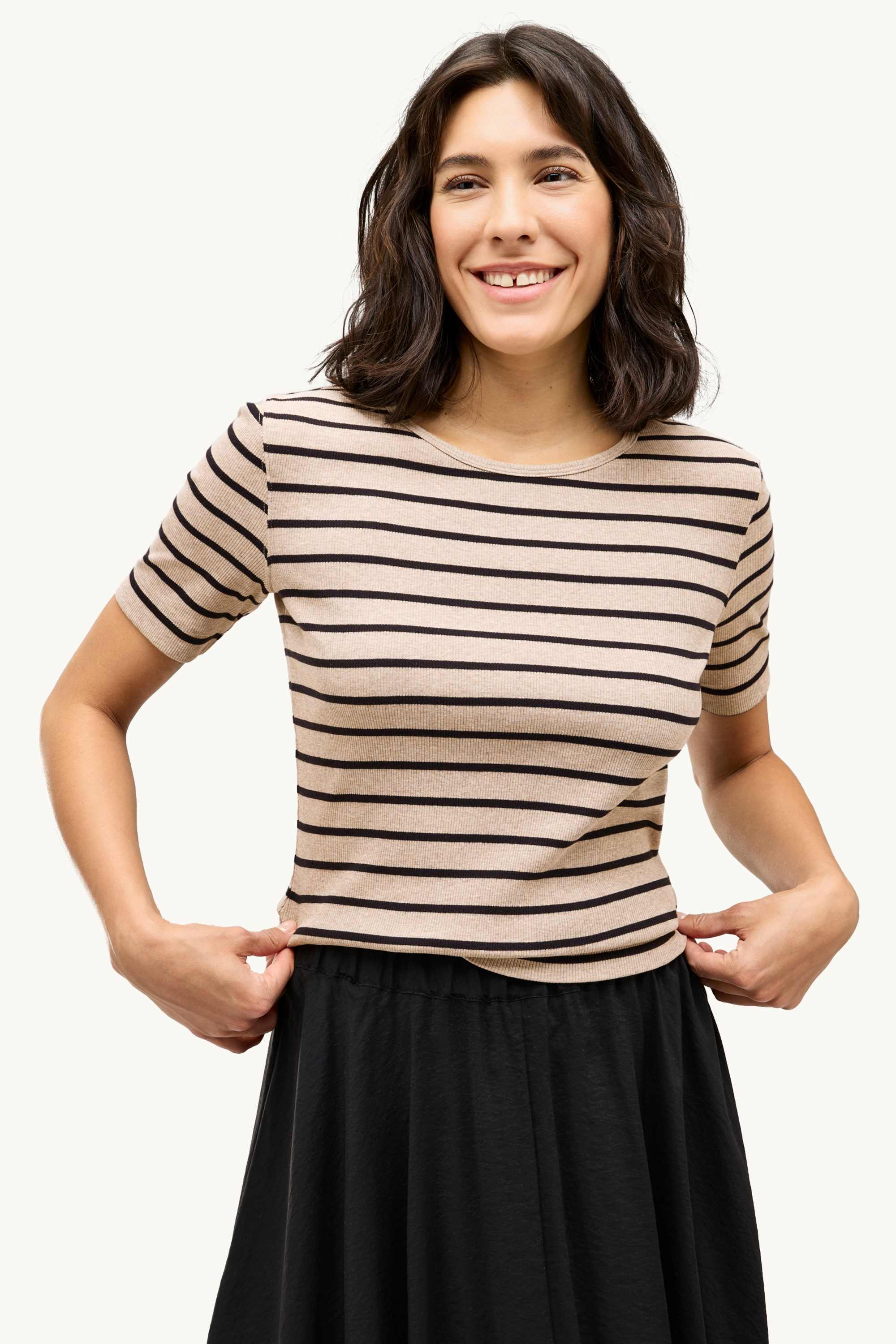 T-shirt - slim fit - ribbed - striped brown