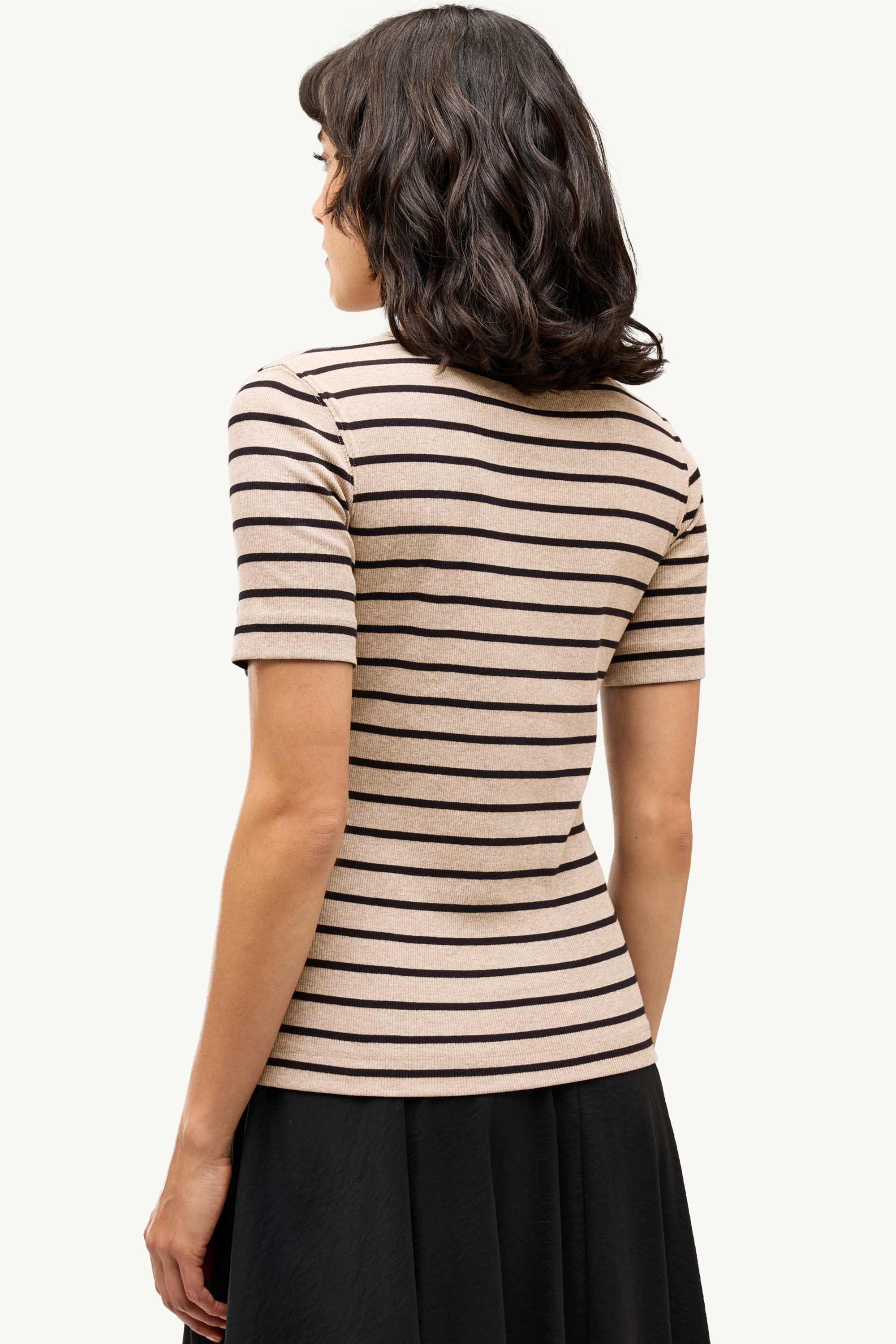 T-shirt - slim fit - ribbed - striped brown
