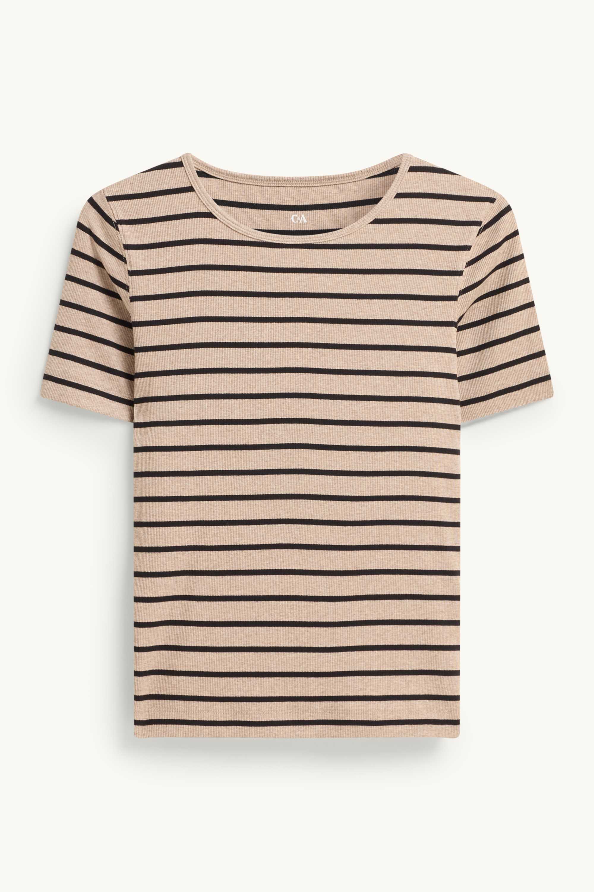 T-shirt - slim fit - ribbed - striped brown