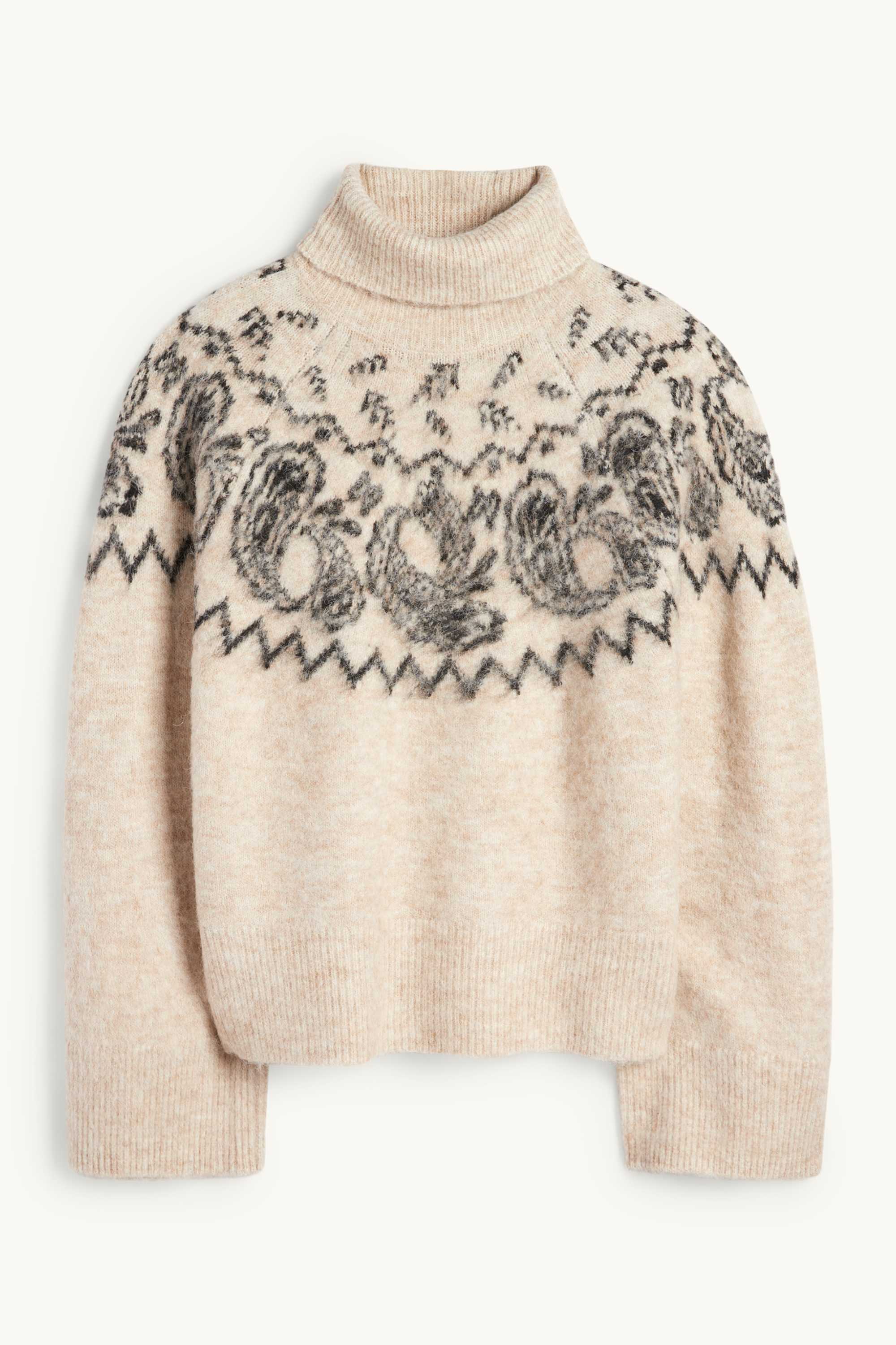 Turtleneck jumper - patterned black / beige