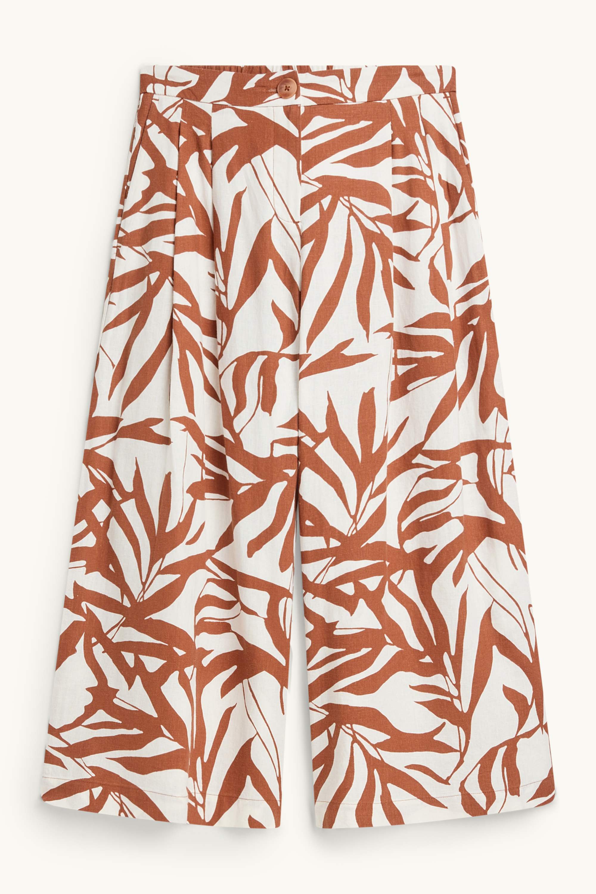 Cloth trousers - mid-rise waist - wide leg - linen blend - patterned white