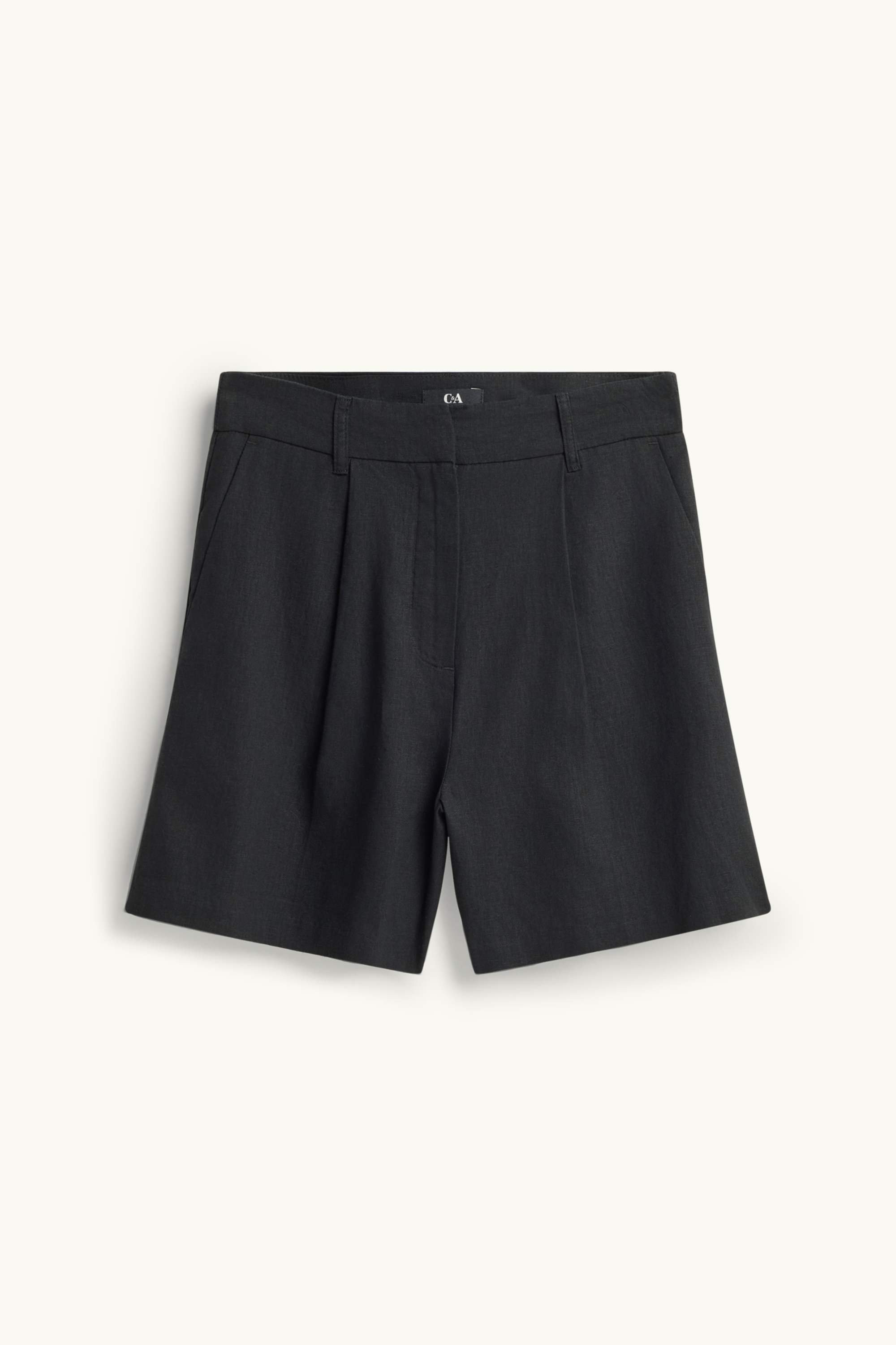 Shorts - mid-rise waist - linen blend black