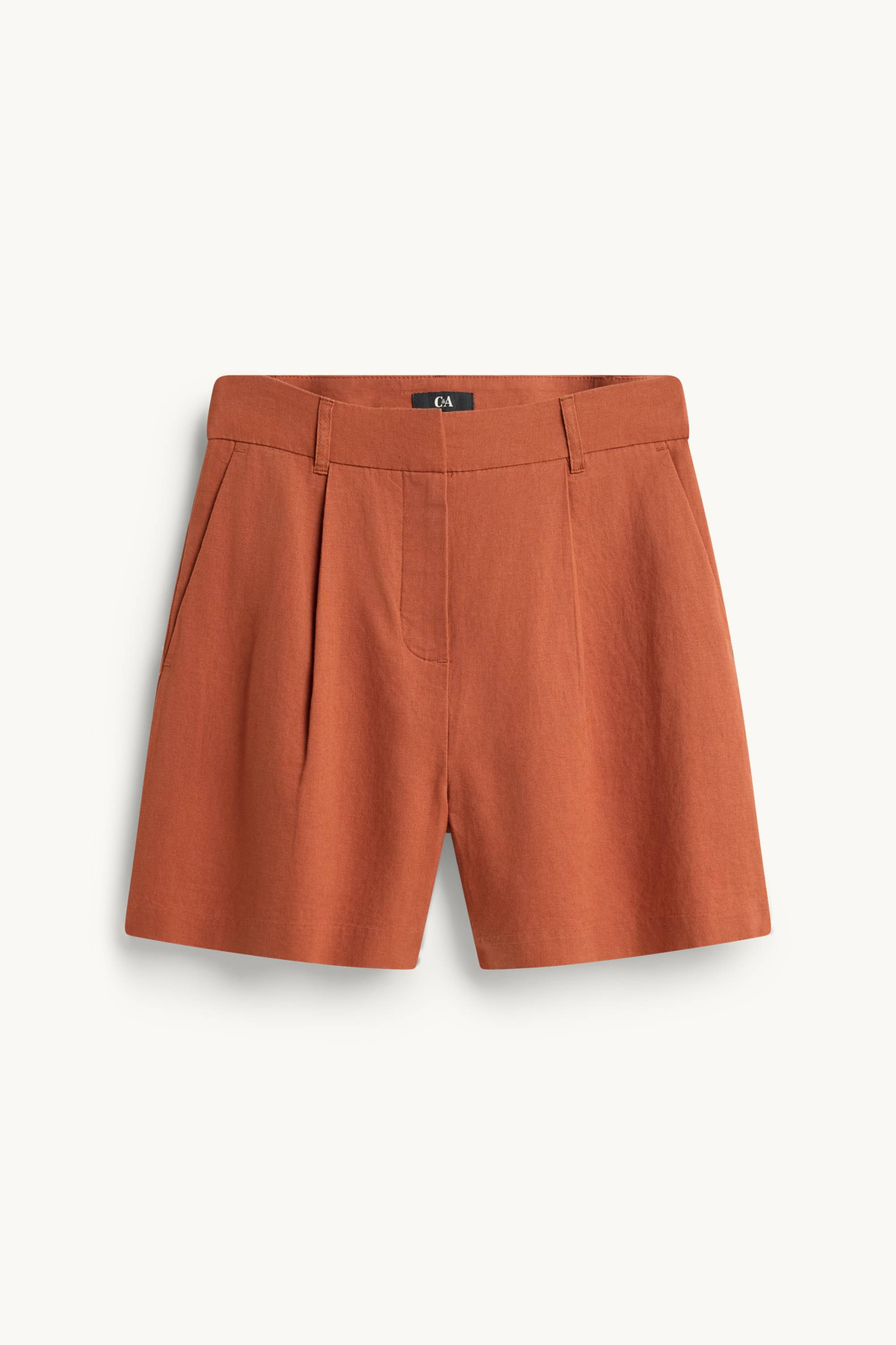 Shorts - mid-rise waist - linen blend terracotta
