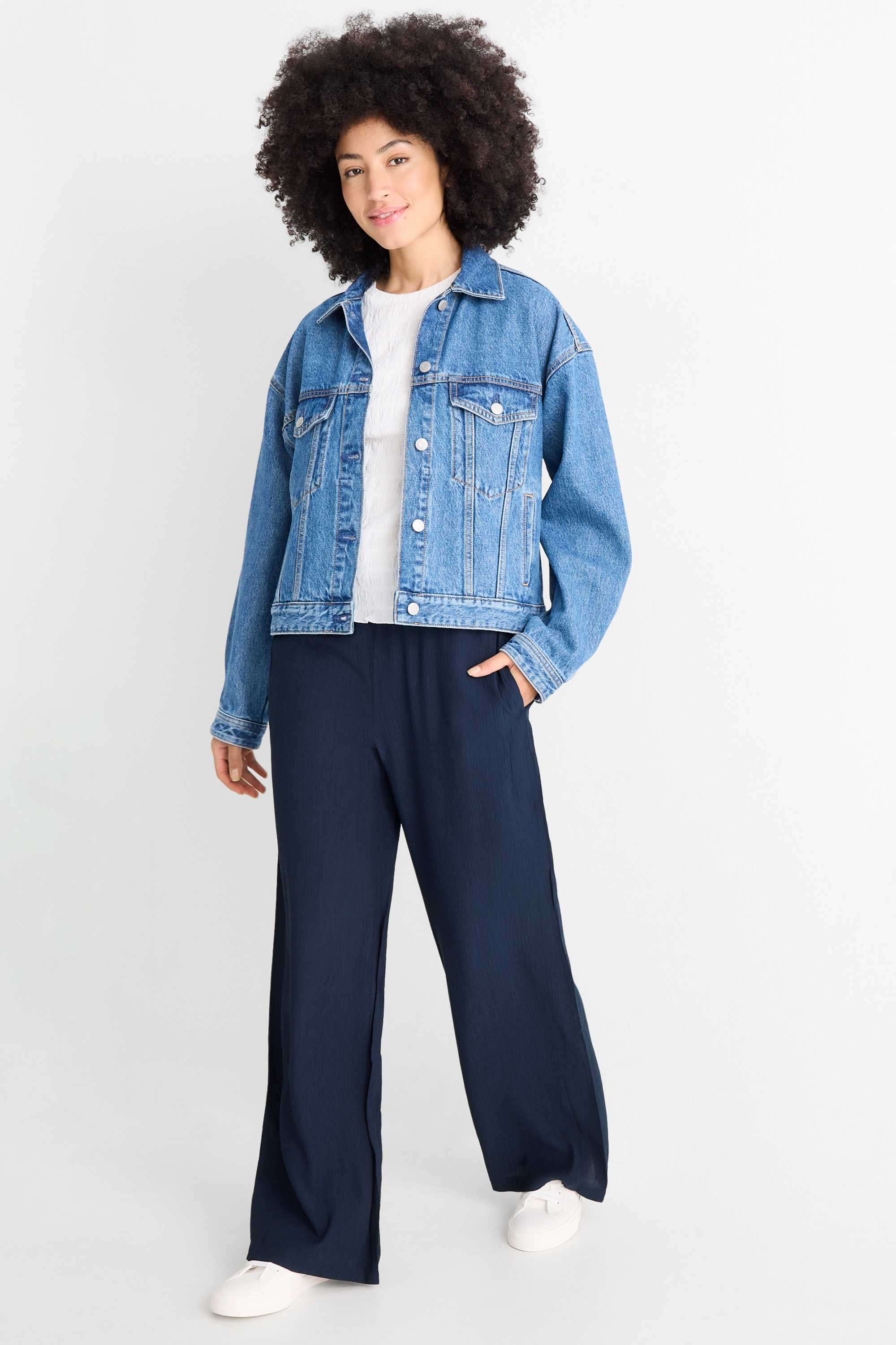 Cloth trousers - mid-rise waist - wide leg dark blue