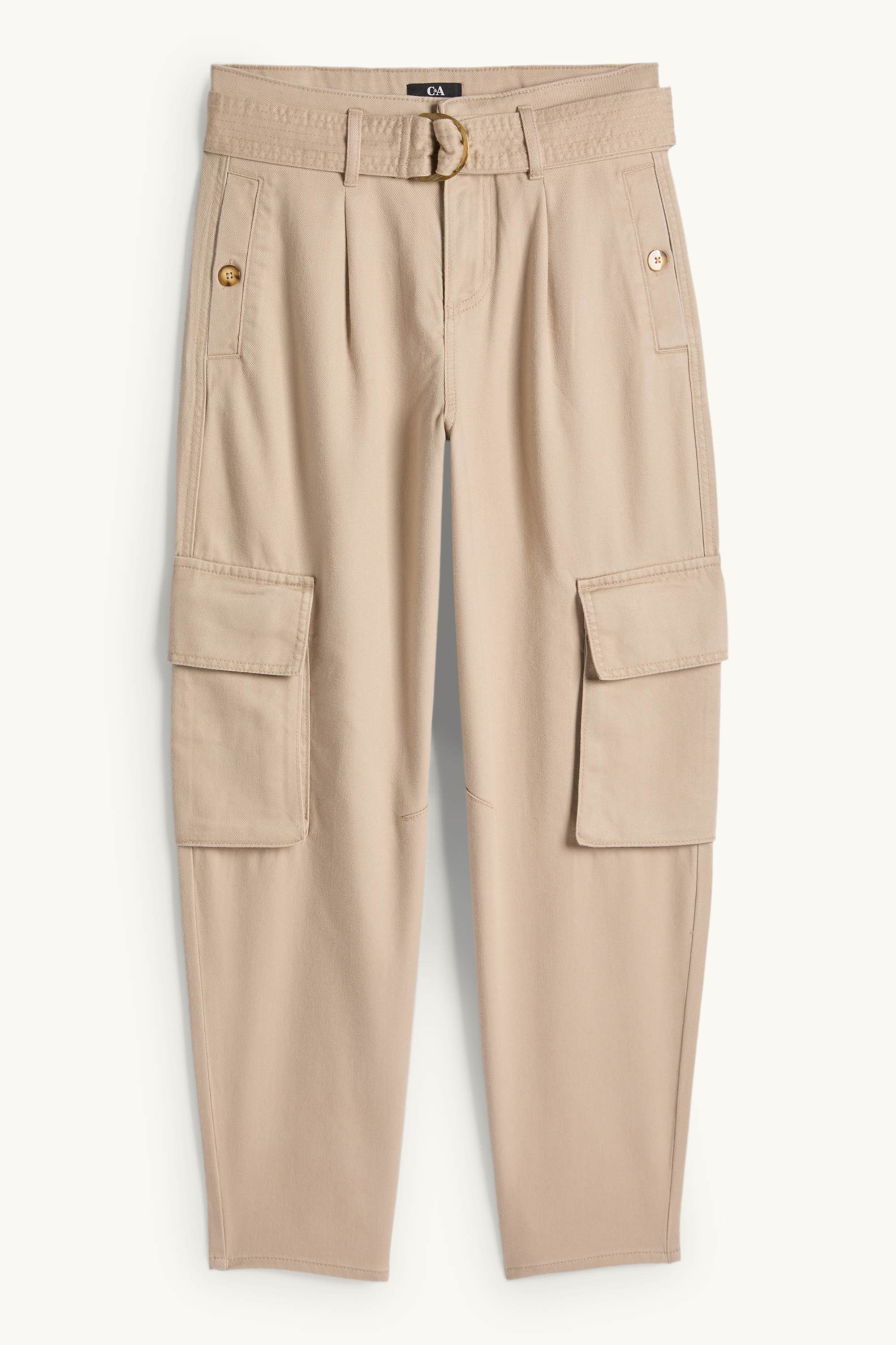 Cargo trousers with belt - high-rise waist - tapered fit beige