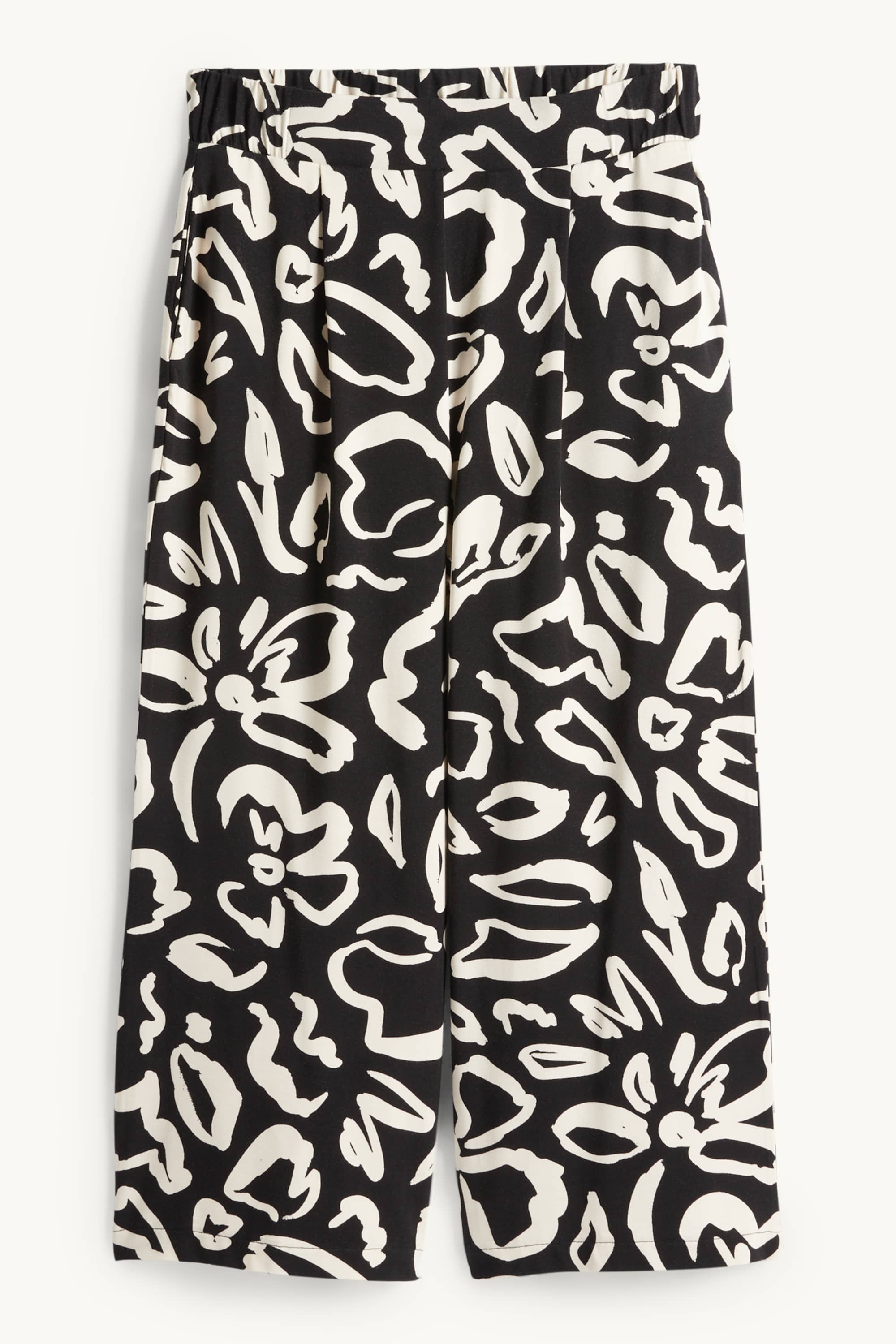 Jersey trousers - mid-rise waist - straight fit - floral black / beige