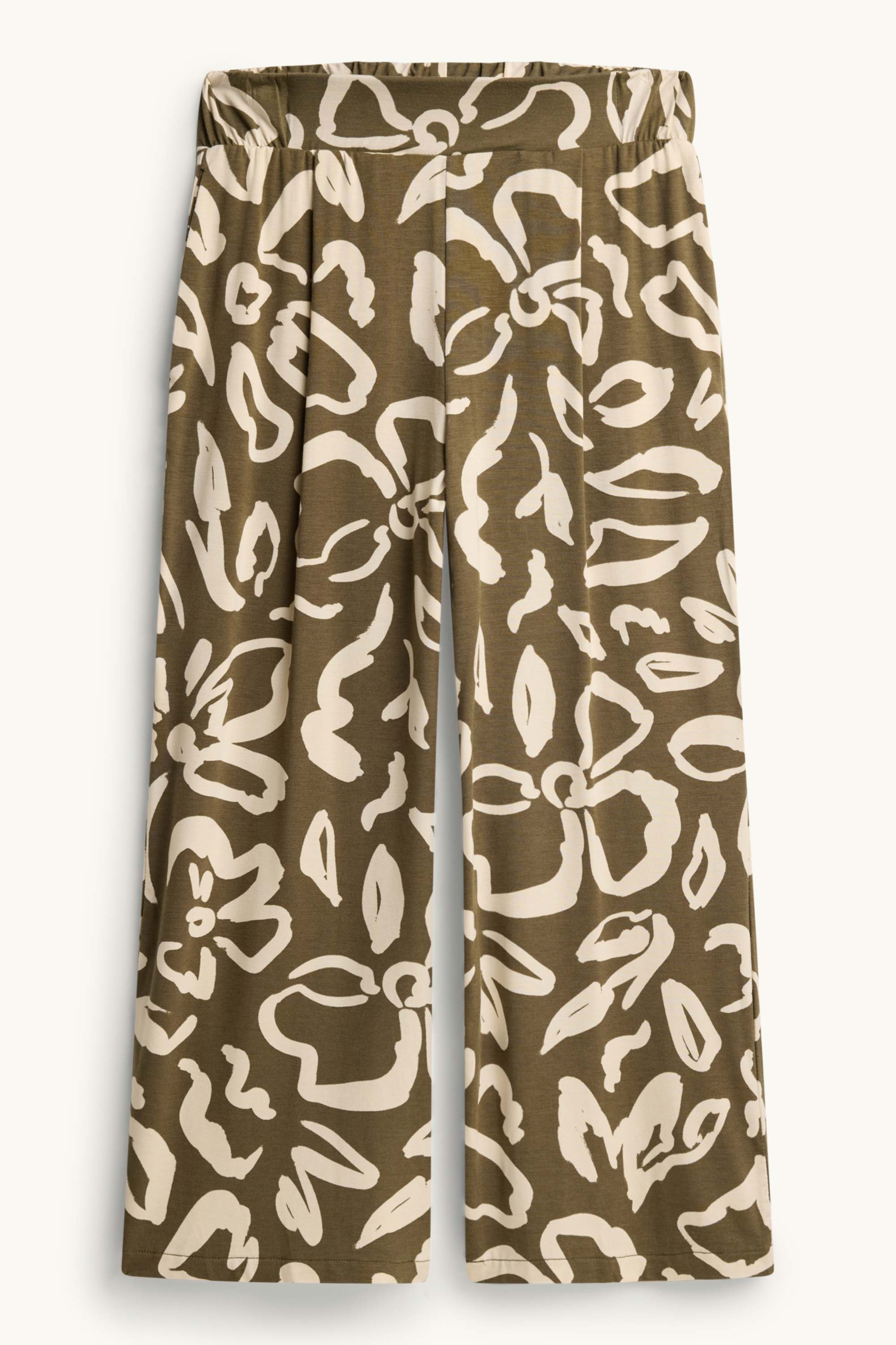Jersey trousers - mid-rise waist - straight fit - floral khaki