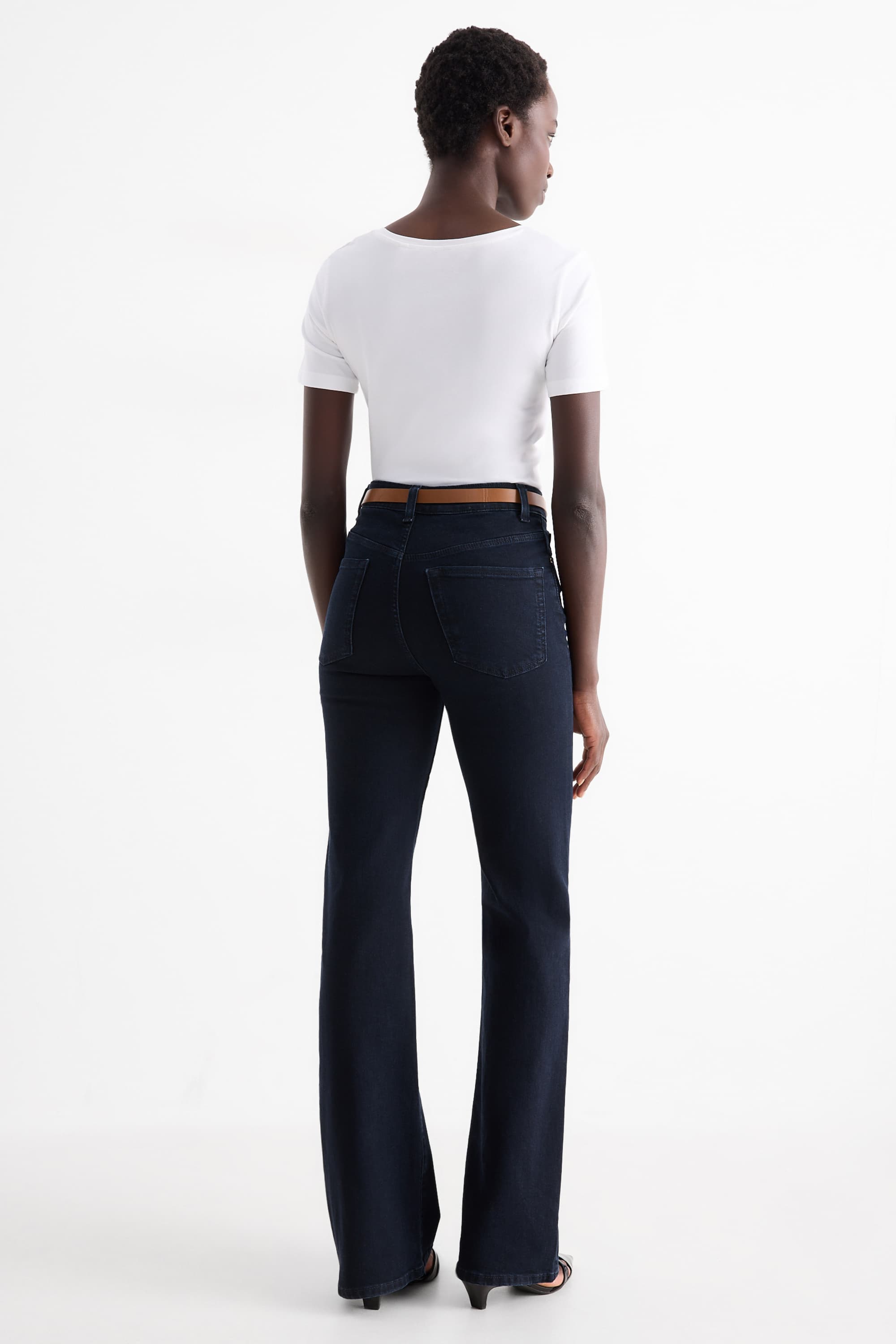 Flared jeans with belt - high waist - LYCRA® denim-dark blue
