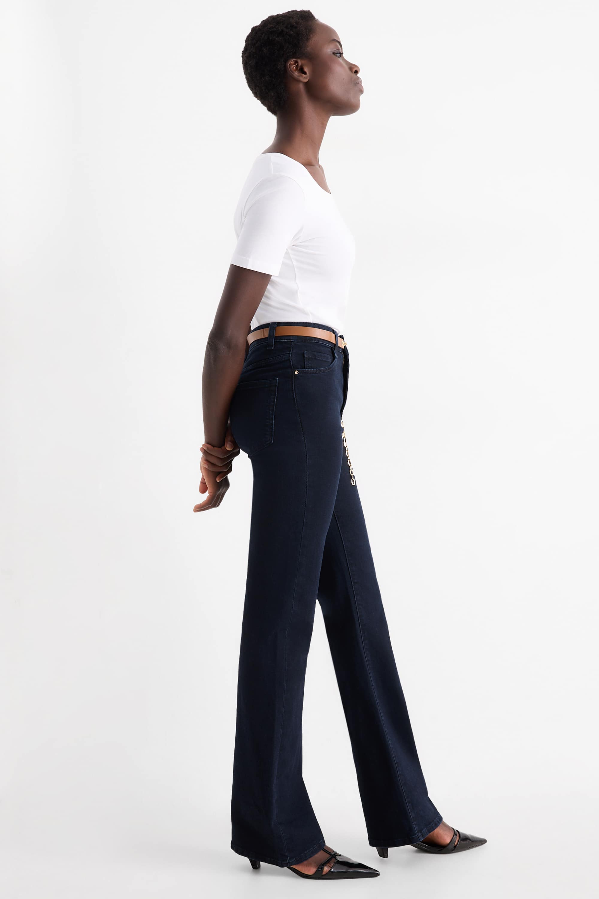 Flared jeans with belt - high waist - LYCRA® denim-dark blue