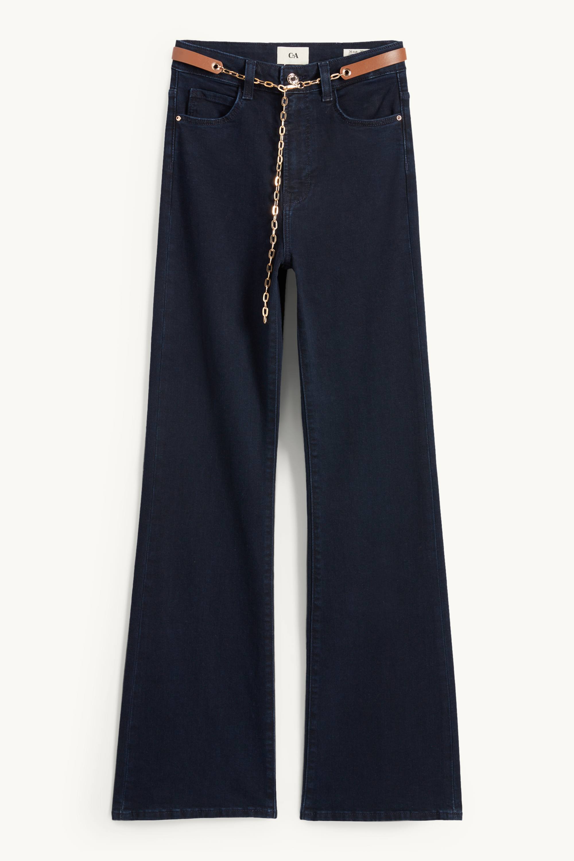 Flared jeans with belt - high waist - LYCRA® denim-dark blue