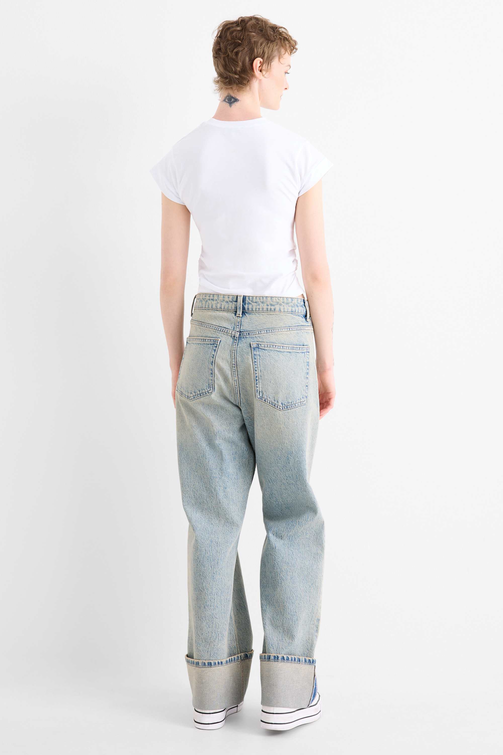Baggy jeans - mid-rise waist denim-light blue