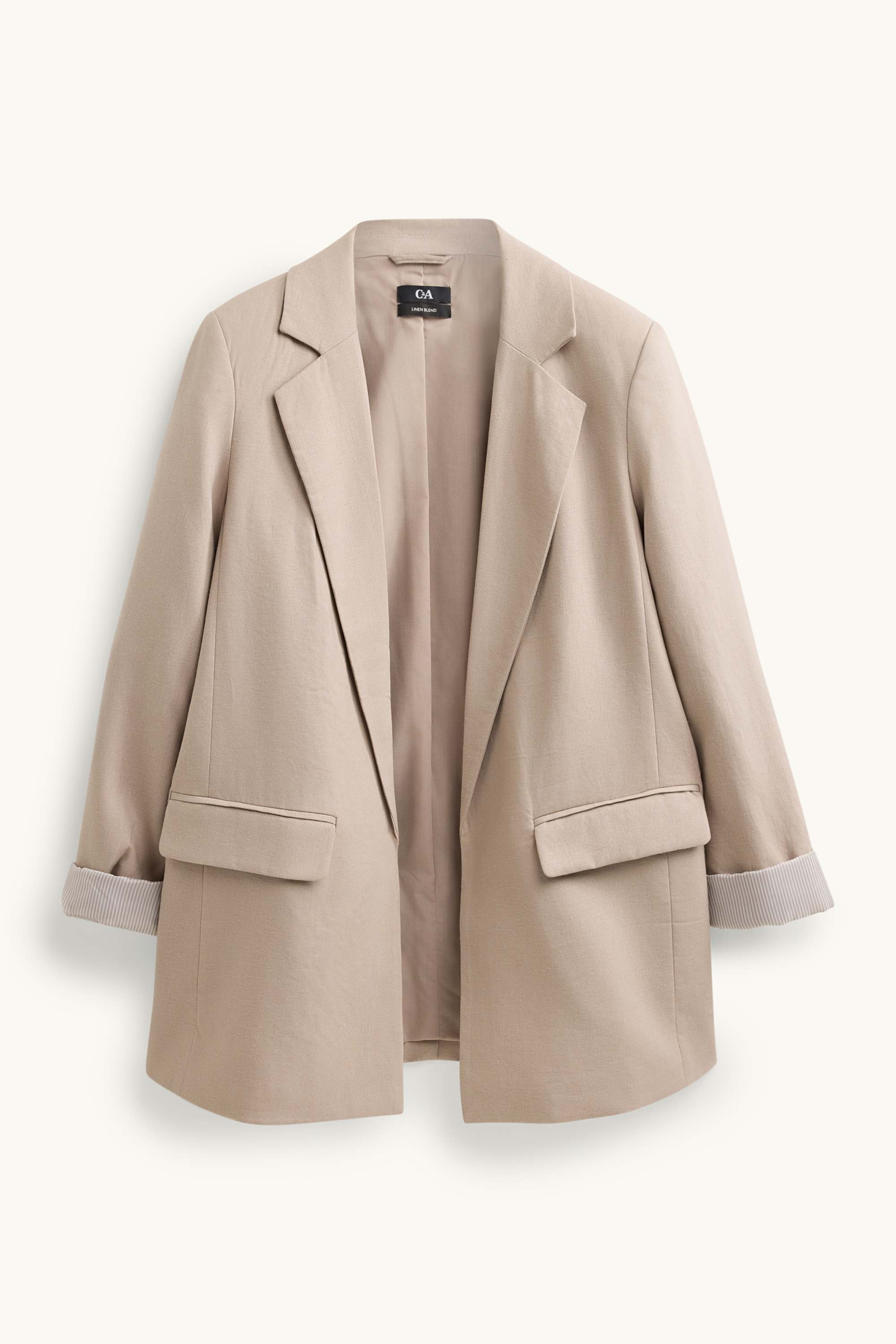 Long blazer - regular fit - linen blend light brown