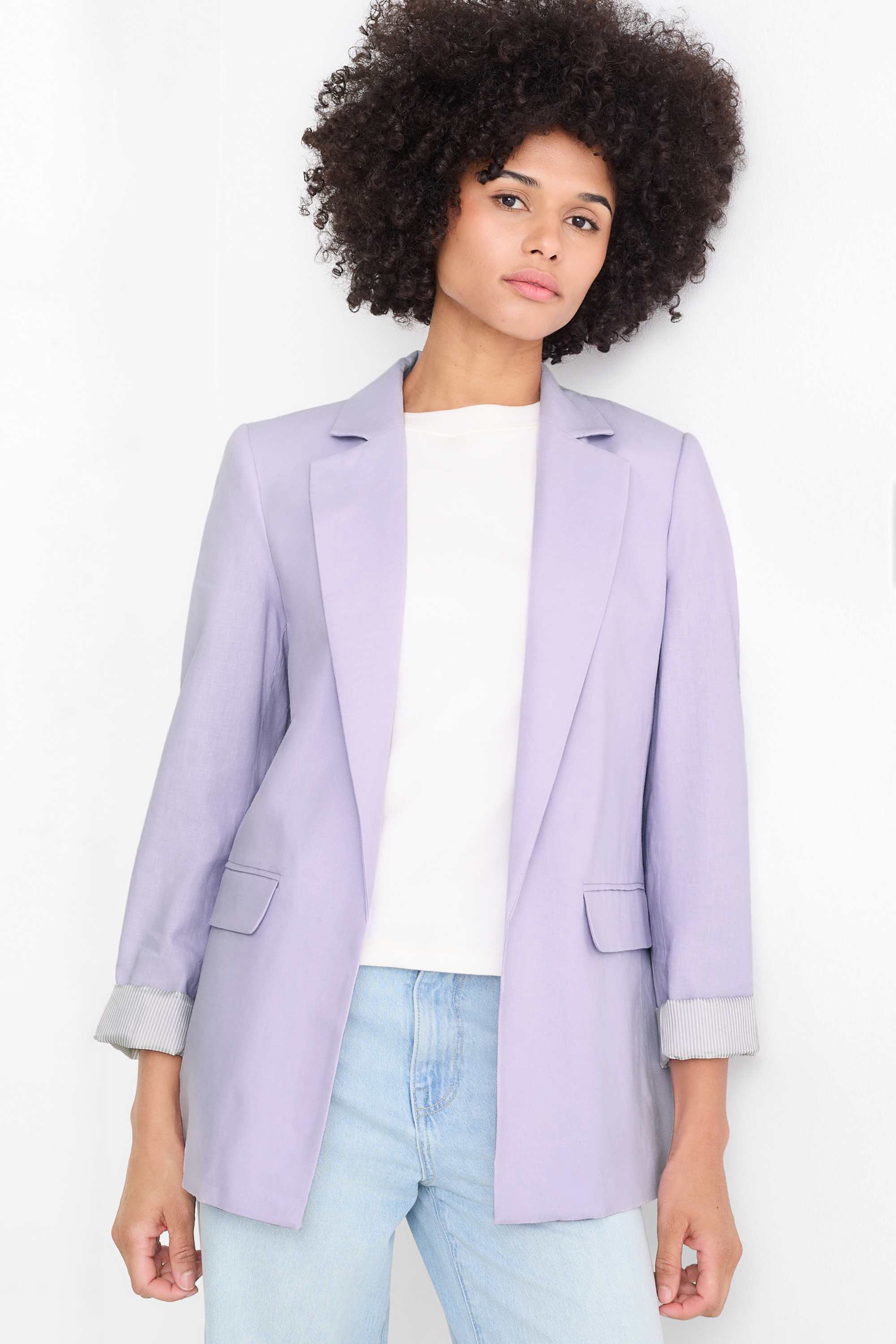 Long blazer - regular fit - linen blend purple