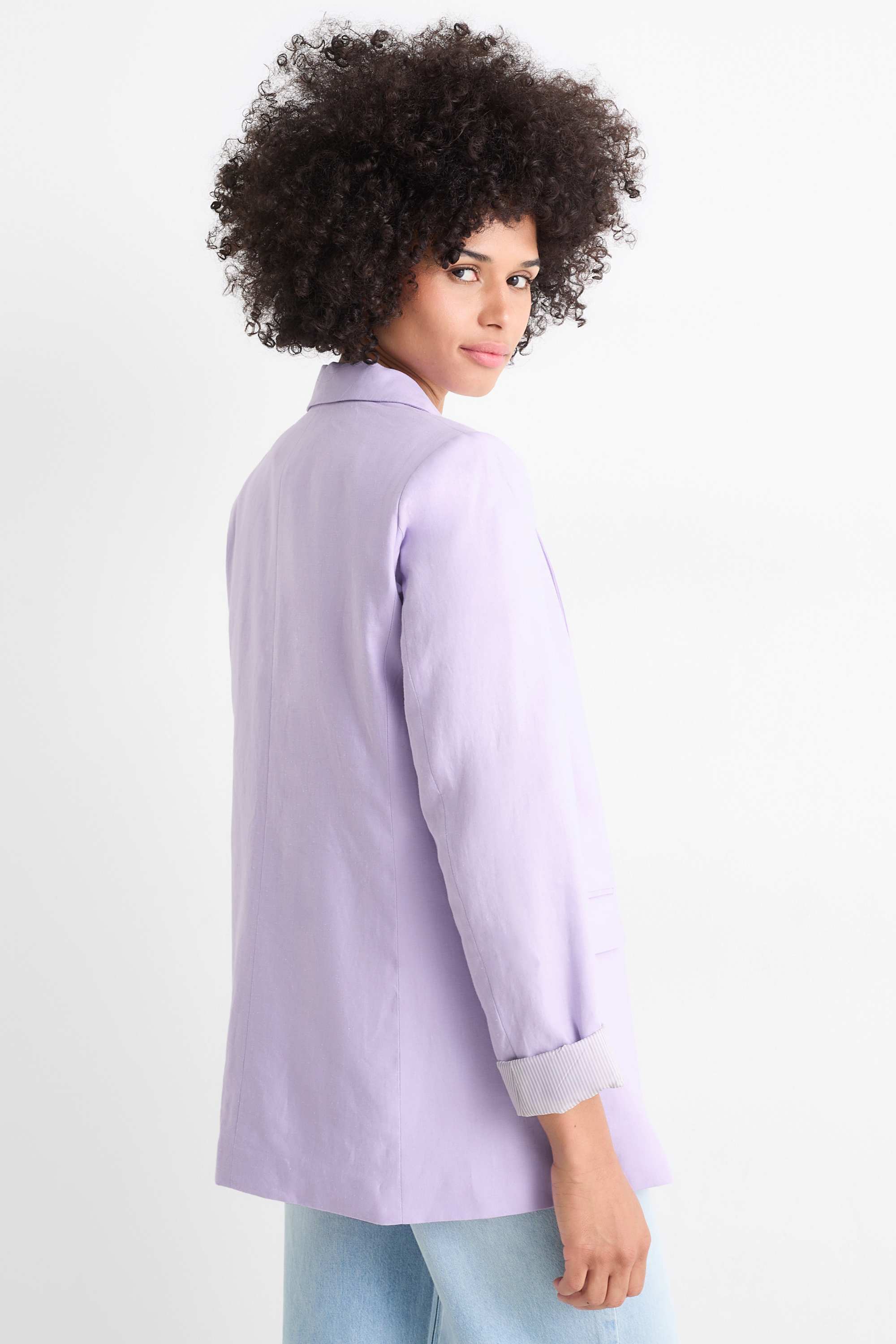 Long blazer - regular fit - linen blend purple