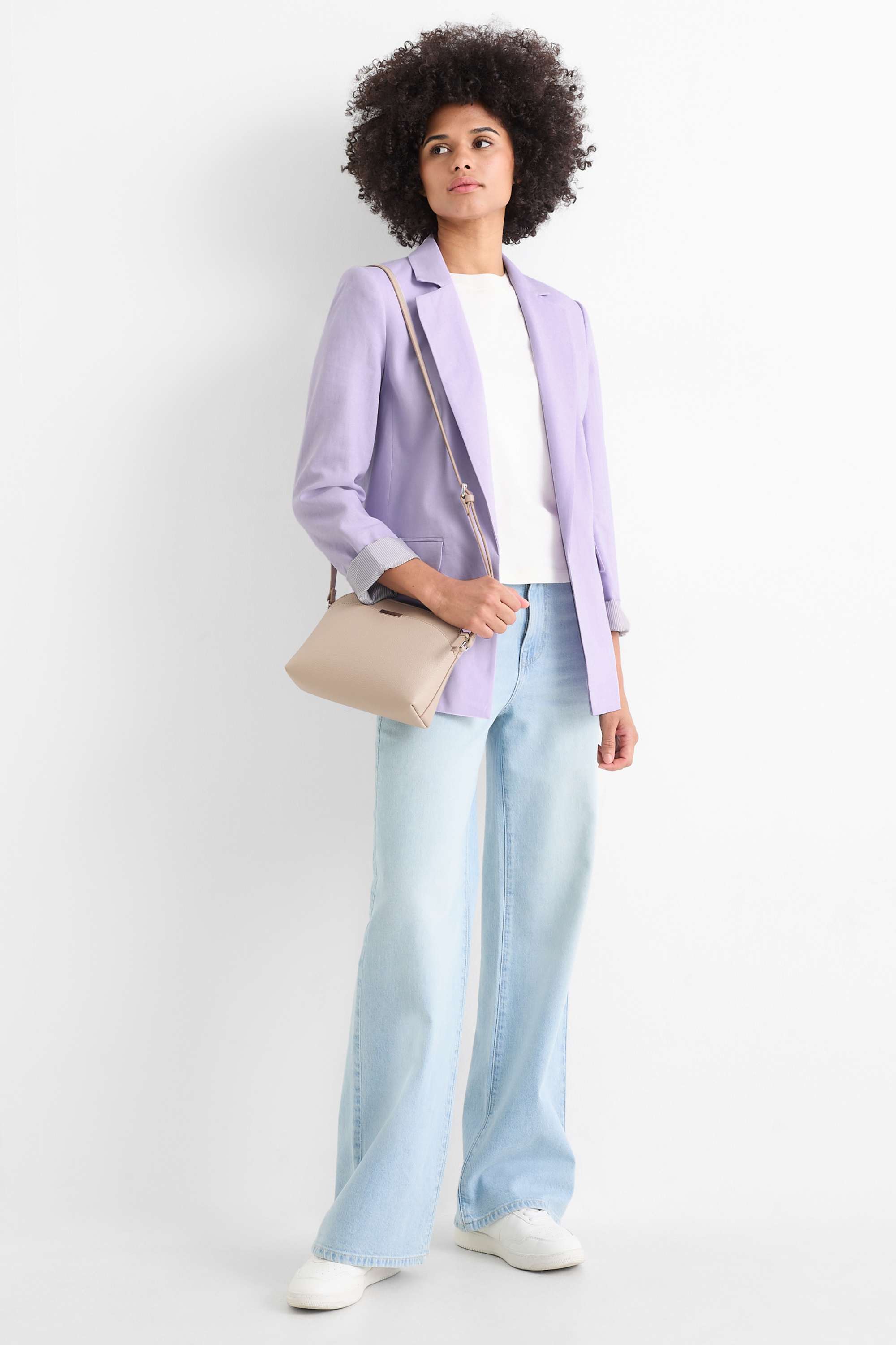 Long blazer - regular fit - linen blend purple