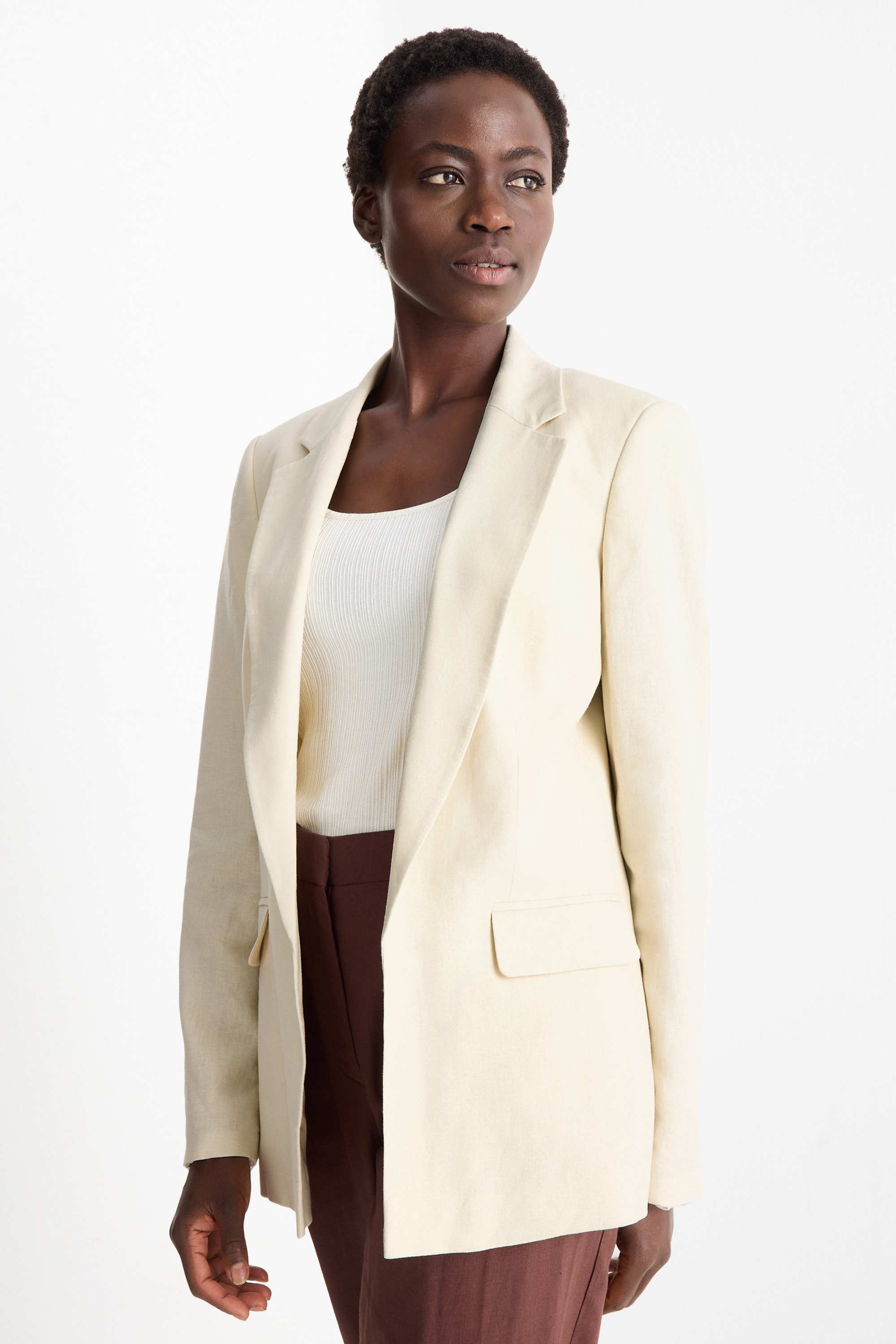 Long blazer - regular fit - linen blend creme