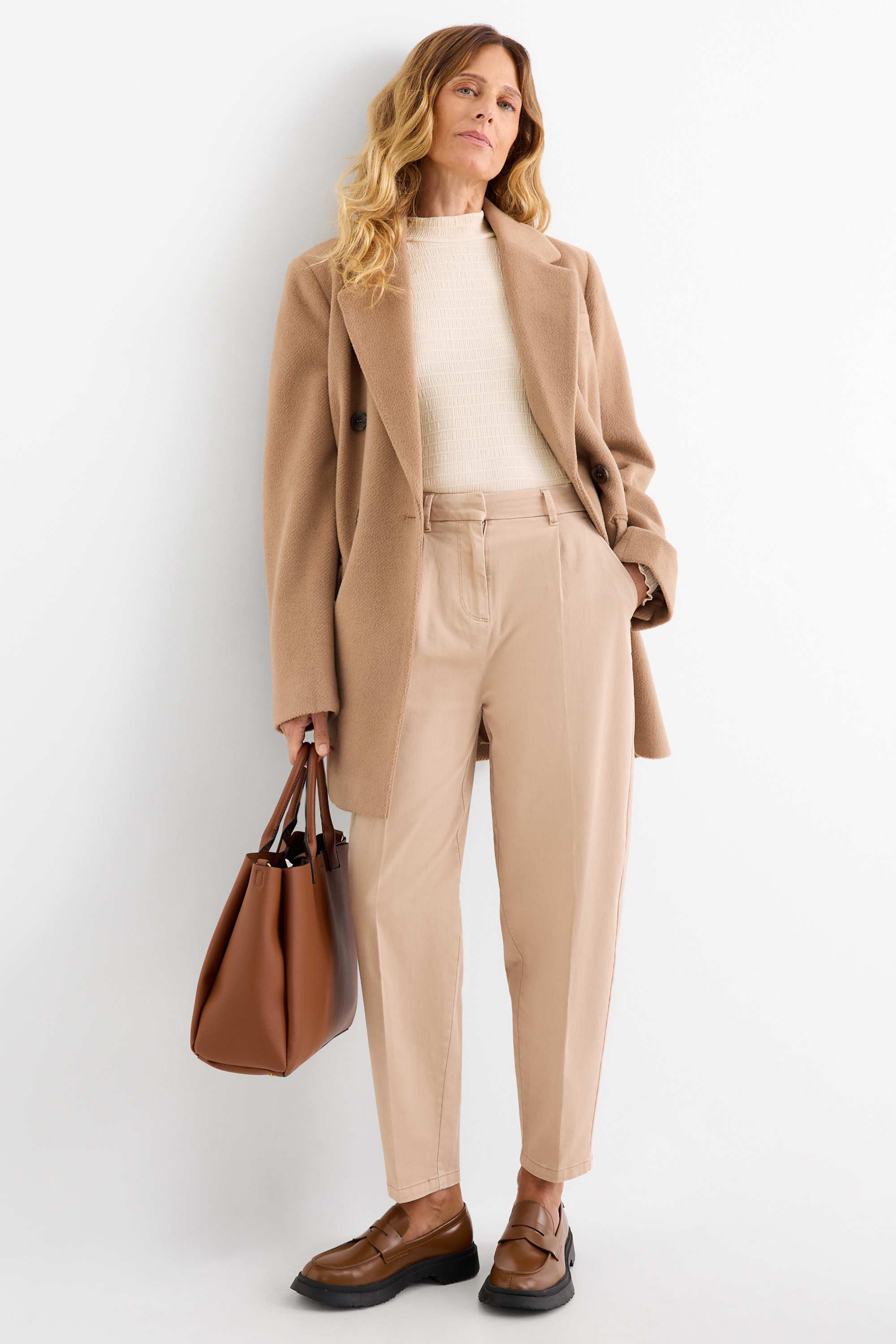 Long sleeve top - regular fit - smocked cremewhite