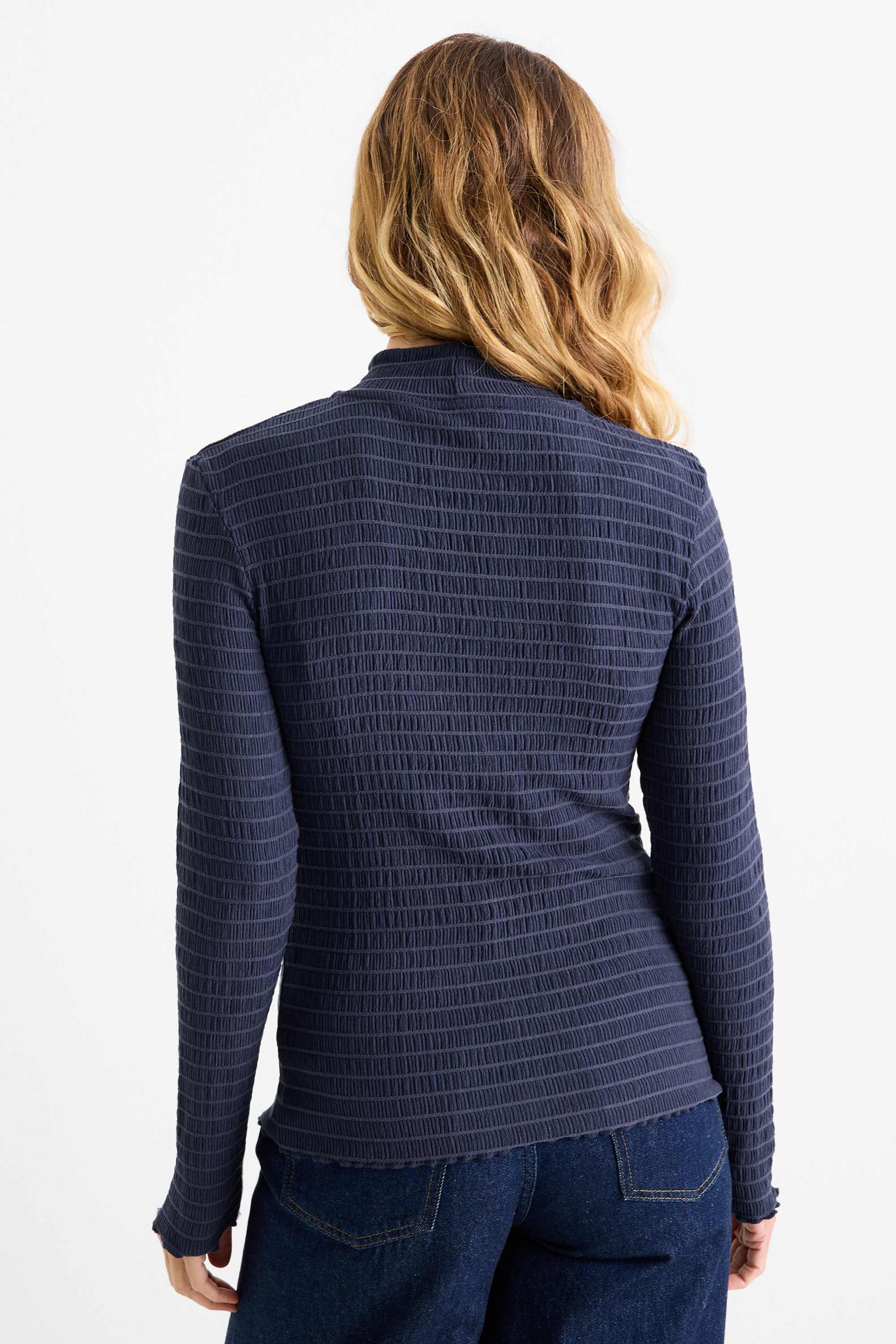 Long sleeve top - regular fit - smocked dark blue