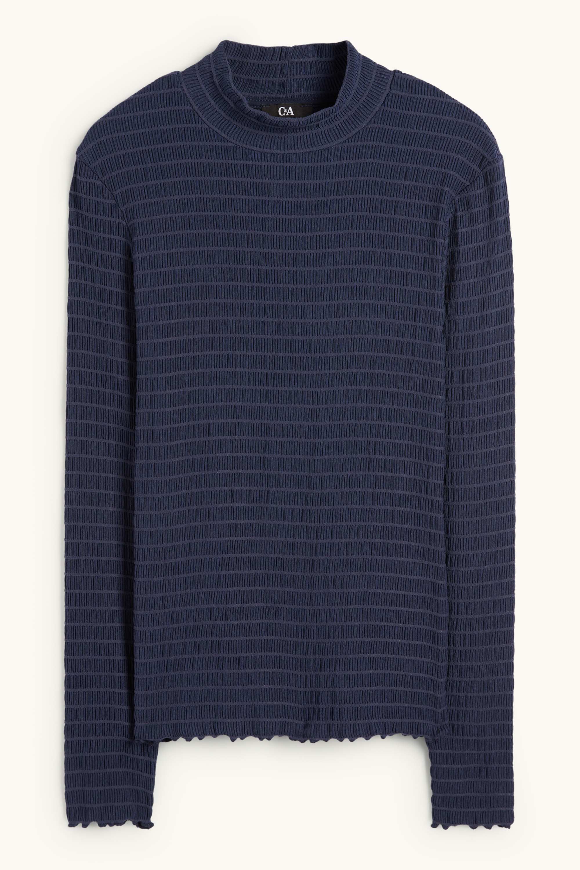 Long sleeve top - regular fit - smocked dark blue