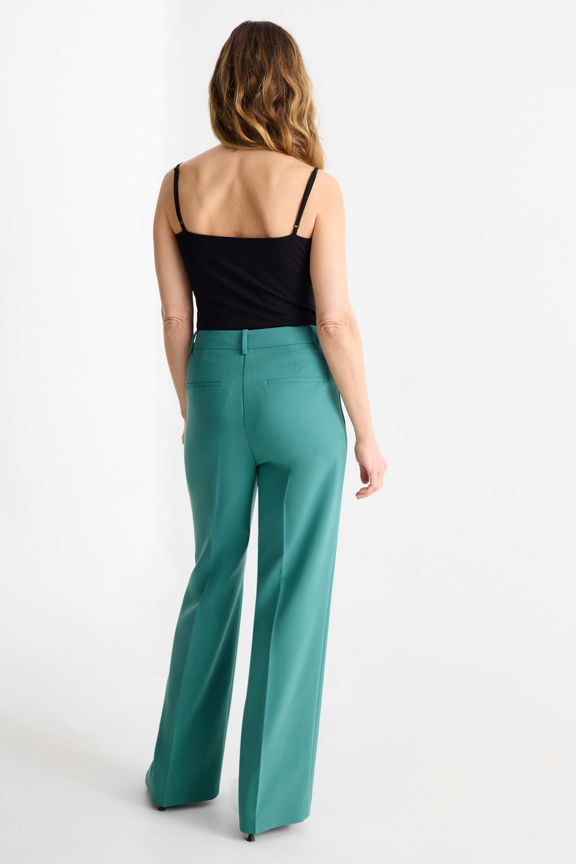 Business trousers - high waist - wide leg turquoise