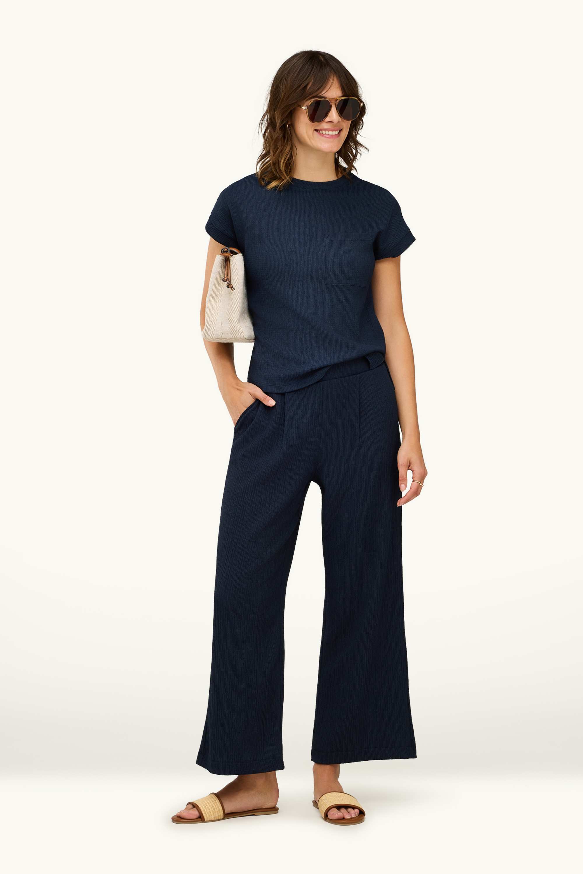 T-shirt - relaxed fit - textured dark blue