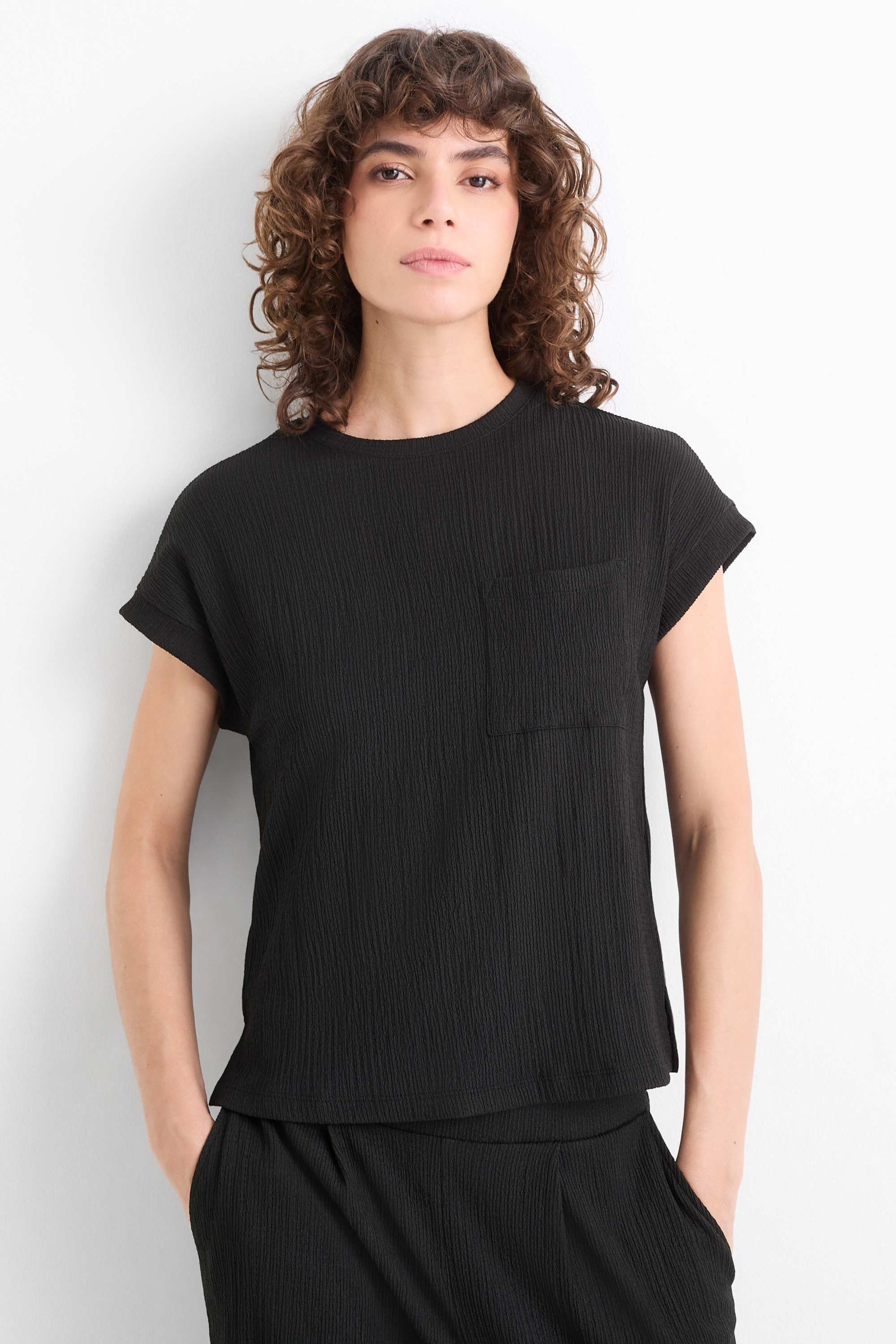 T-shirt - relaxed fit - textured black