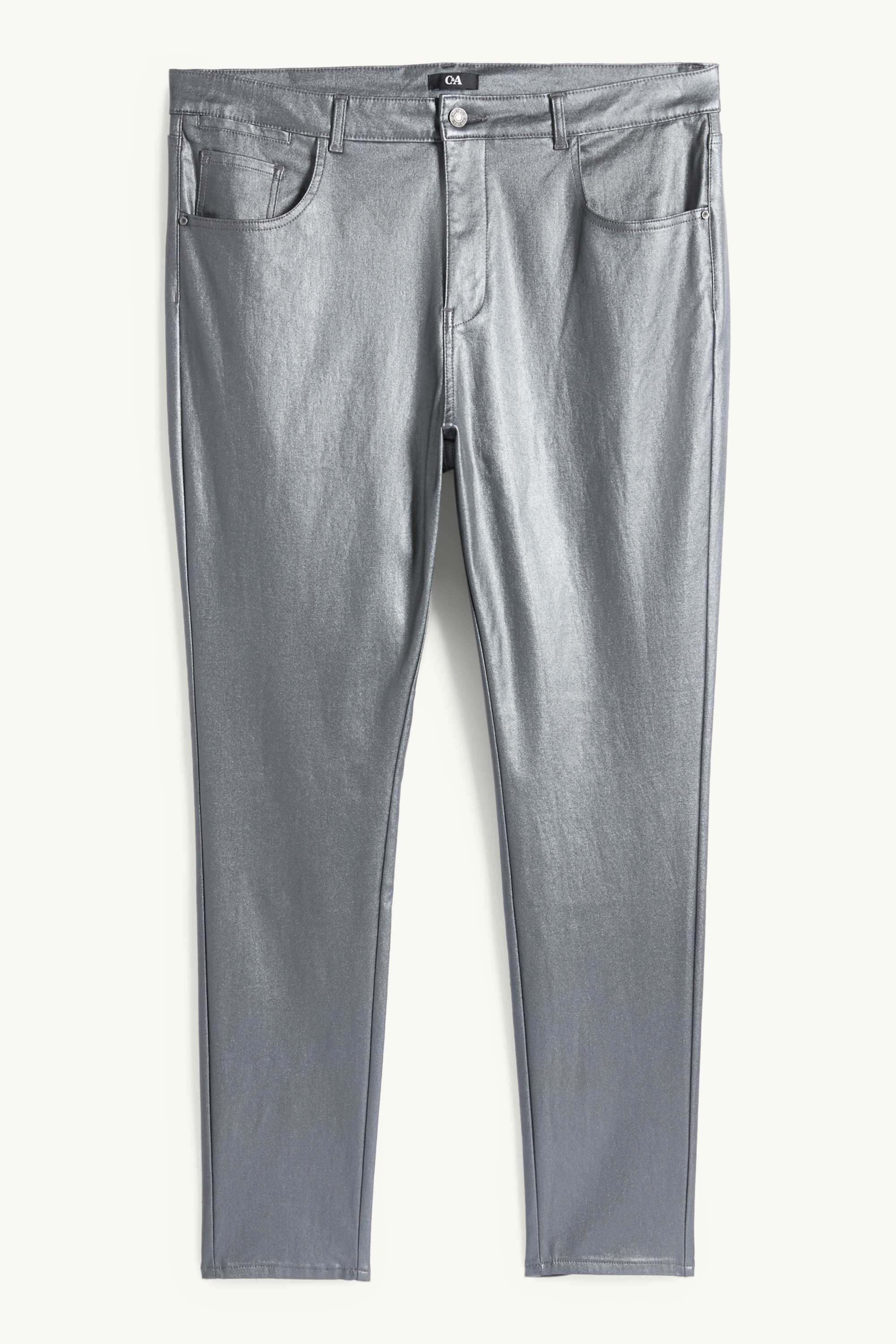 Cloth trousers - high waist - skinny fit - faux leather silver