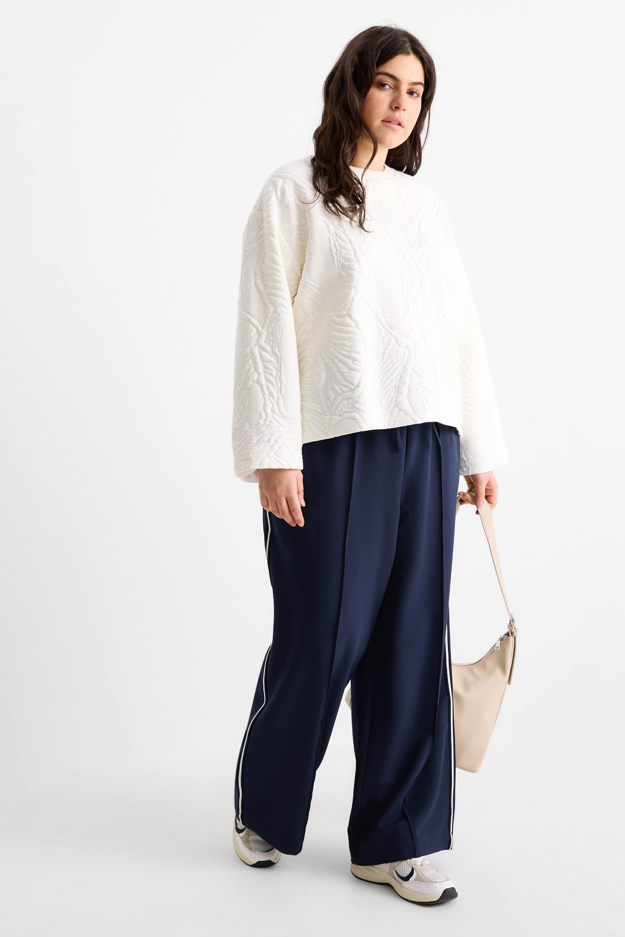 Jersey trousers - mid-rise waist - wide leg dark blue